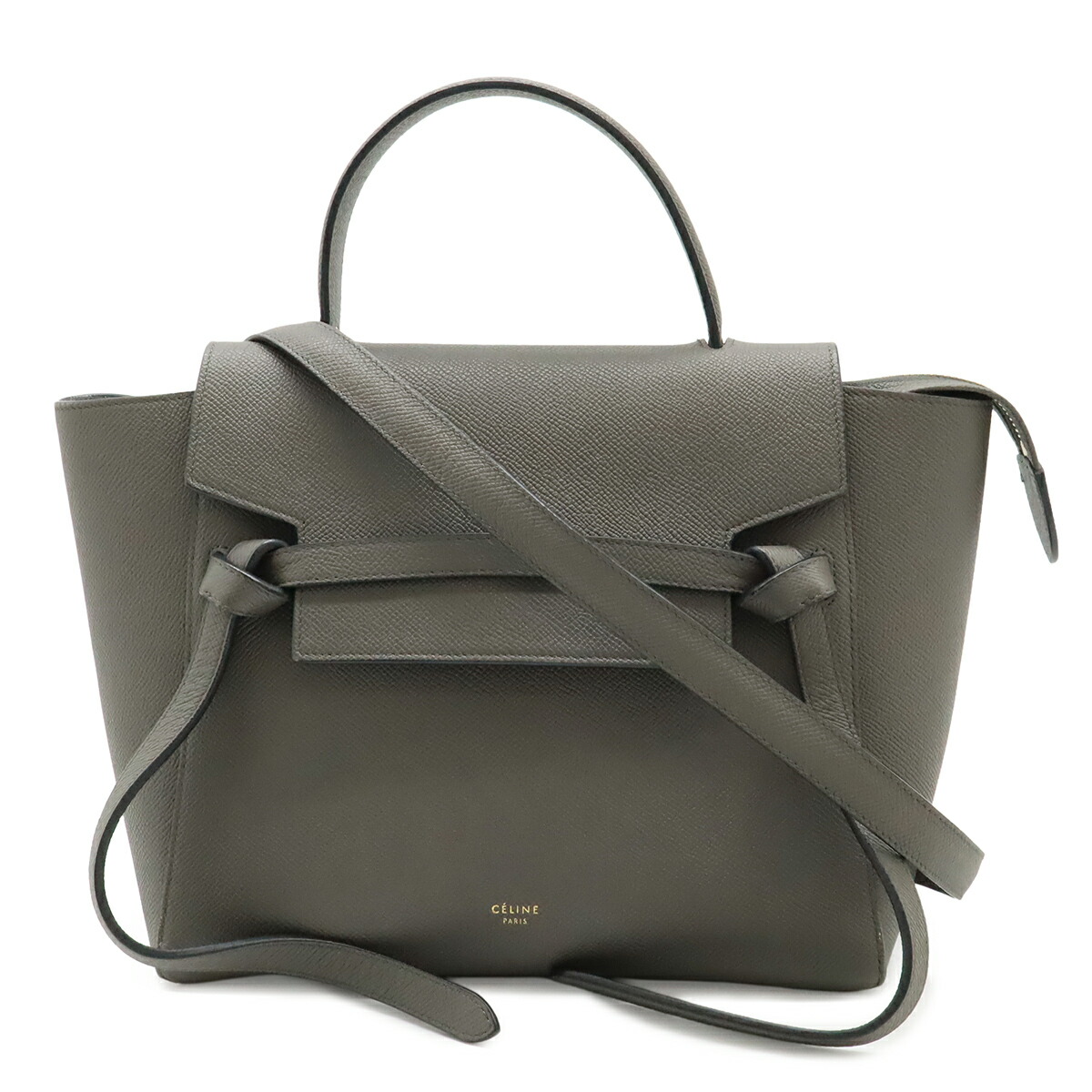 CELINE セリーヌ 三尺帯御徒面子 マイクロ ハンドバック 2WAY ショルダーバッグ 曲がった掛け なめし革 薄墨色 薄墨色 ゴールド金具 189153 【中古】