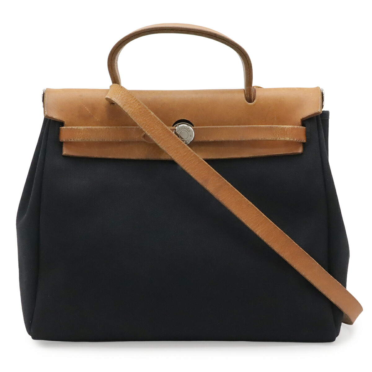 HERMES エルメス 叫びごえ御徒面子PM ハンドバック 2WAY ショルダーバッグ トワルオフィシエ なめし革 黒いこと 黒 ベージュ □D目じるし 【中古】