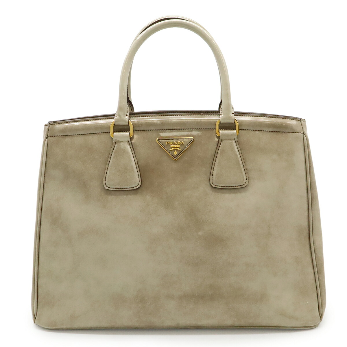 PRADA プラダ SPAZZOLATO ハンドバッグ ショルダーバッグ エナメル CERA FUME ベージュ系 ゴールド金具 BN2401 【中古】