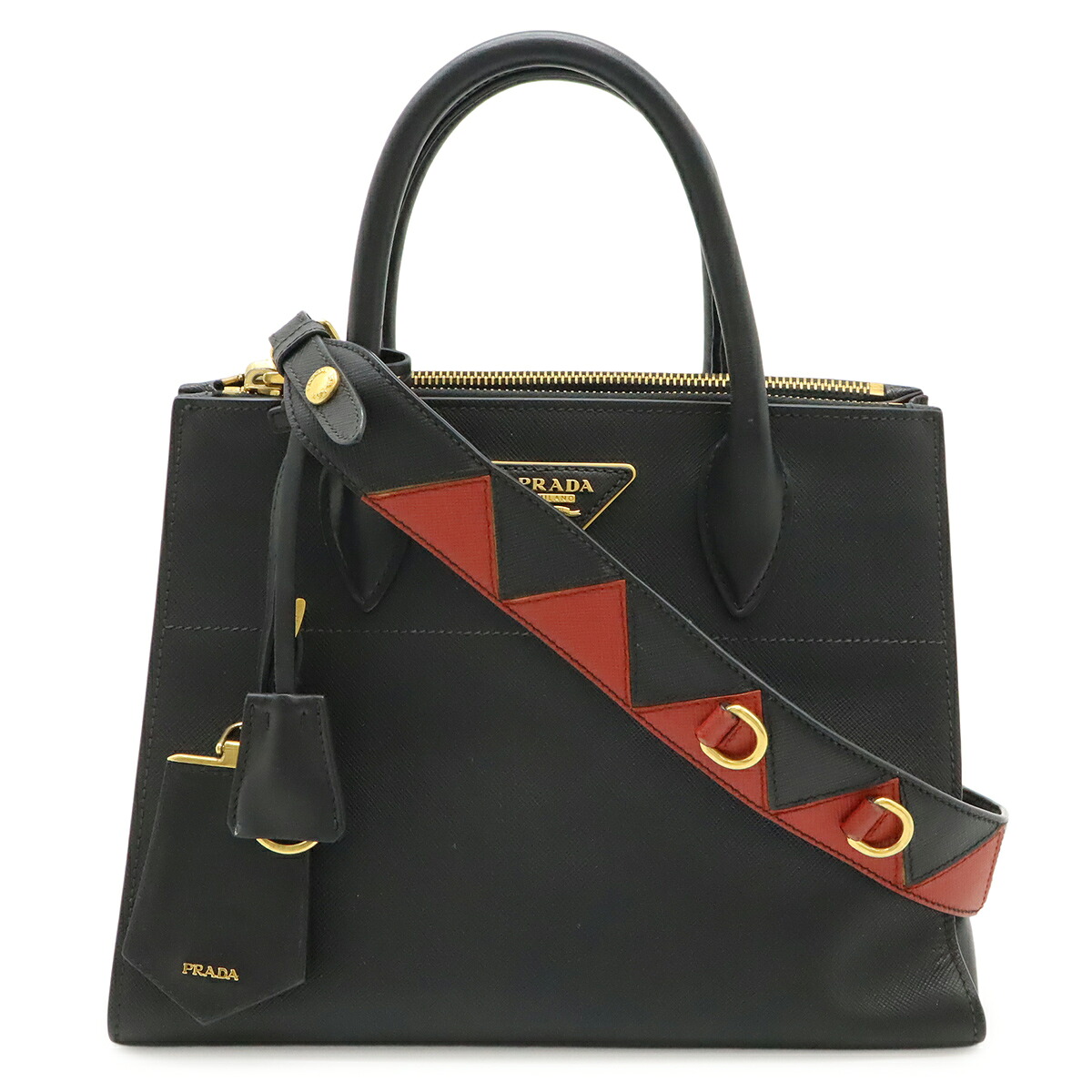 PRADA プラダ パラディグム ハンドバッグ 2WAY ショルダーバッグ サフィアーノ レザー NERO 黒 ブラック FUOCO 赤 レッド ゴールド金具 1BA103 【中古】|Blumin 店