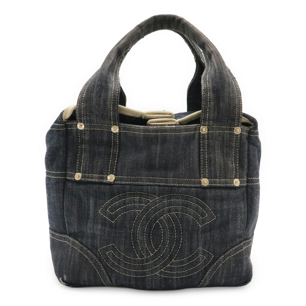 CHANEL シャネル スパークリングデニム ココマーク トートバッグ ハンドバック 青色 ゴールド金具 A31985 【中古】