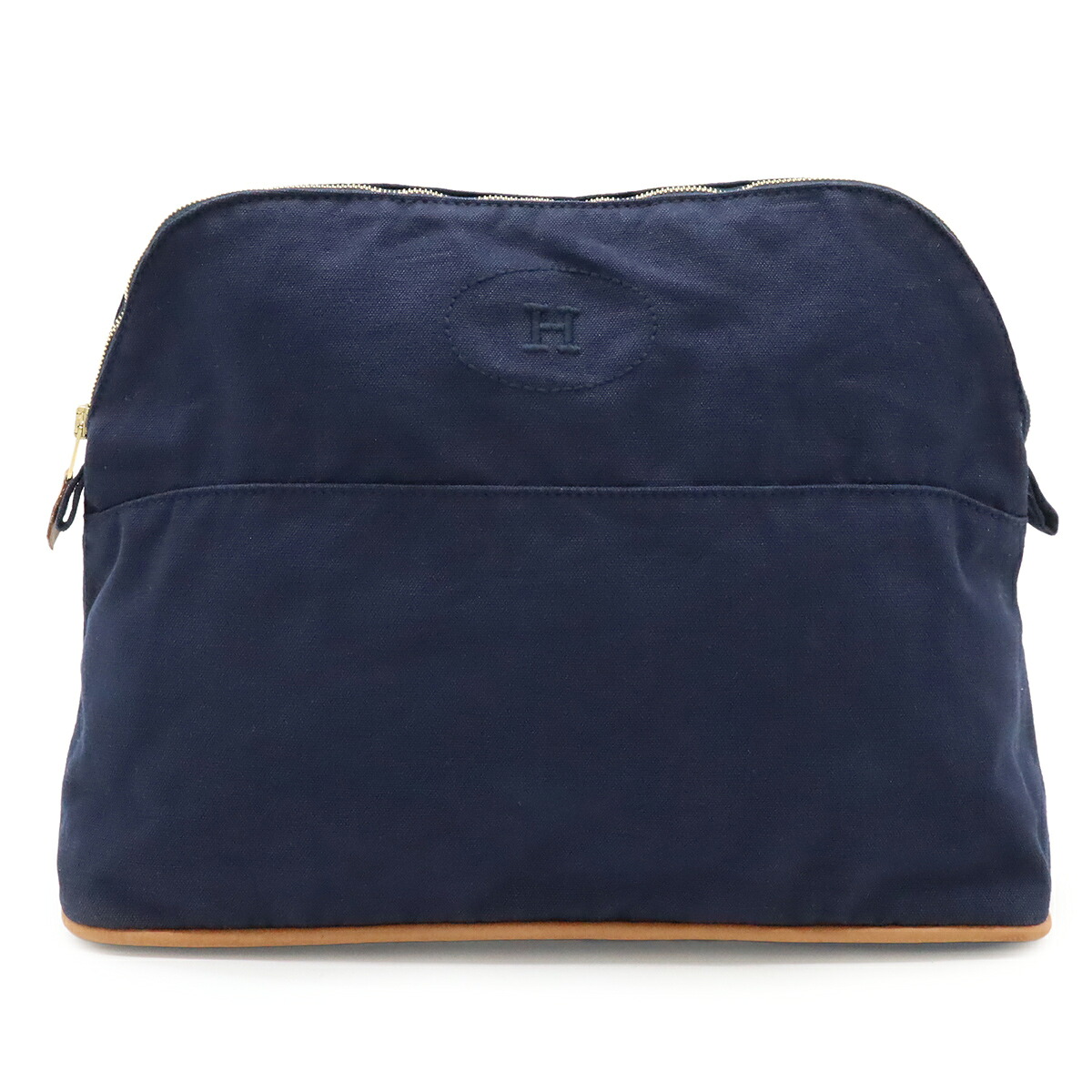 HERMES エルメス ボリードポーチ30 GM 化粧ポーチ コスメポーチ 小物入れ キャンバス レザー ネイビー 紺 【中古】|Blumin 店