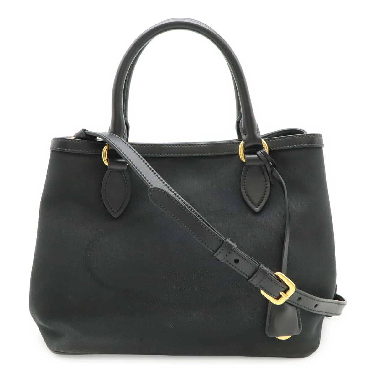 PRADA プラダ ロゴジャガード ハンドバック トート 2WAY ショルダーバッグ 曲がった掛け 帆布 なめし革 NERO 黒いこと 黒 ゴールド金具 1BA579 【中古】