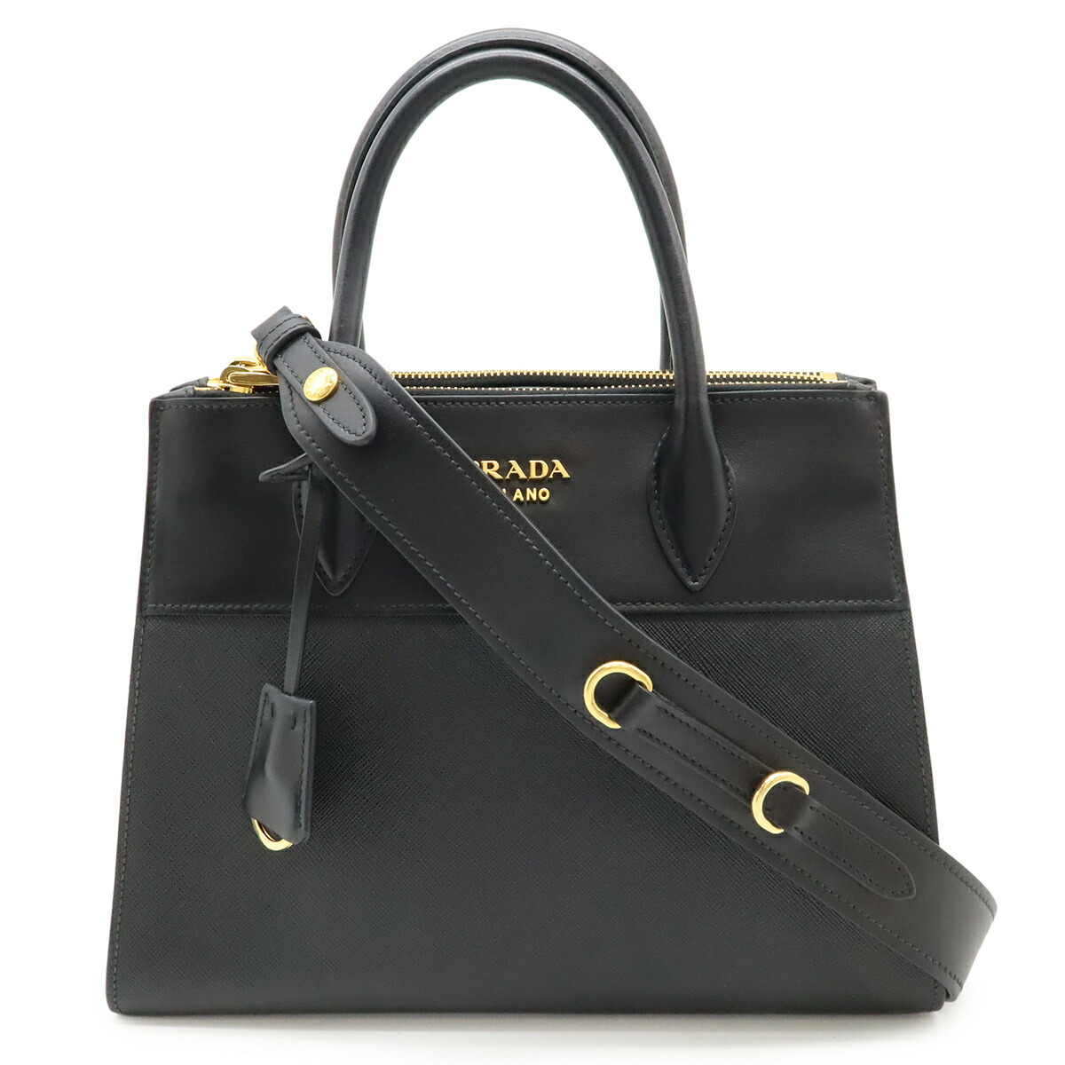 PRADA プラダ パラディグム ハンドバック 2WAY ショルダーバッグ サフィアーノ なめし革 NERO 黒 黒いこと ゴールド金具 1BA103 【中古】