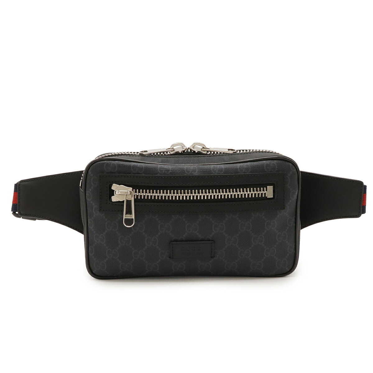 GUCCI グッチ GGスプリーム ウェブライン ウエストバッグ ボディバッグ ベルトバッグ PVC レザー ブラック 黒 ダークグレー シルバー金具 474293 【中古】 56,280円