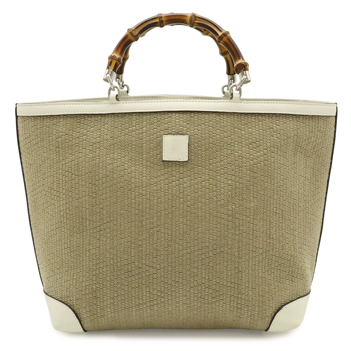 GUCCI グッチ バンブー チルドレンズ ハンドバッグ ストロー レザー ナチュラル ホワイト 白 ゴールド金具 311175 【中古】 32,370円