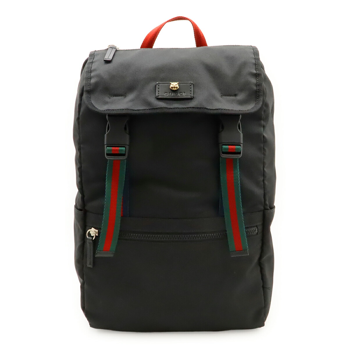 GUCCI グッチ テクノキャンバス バックパック リュックサック キャットヘッド レザー メッシュ ブラック 黒 ネイビー レッド グリーン 450982 【中古】