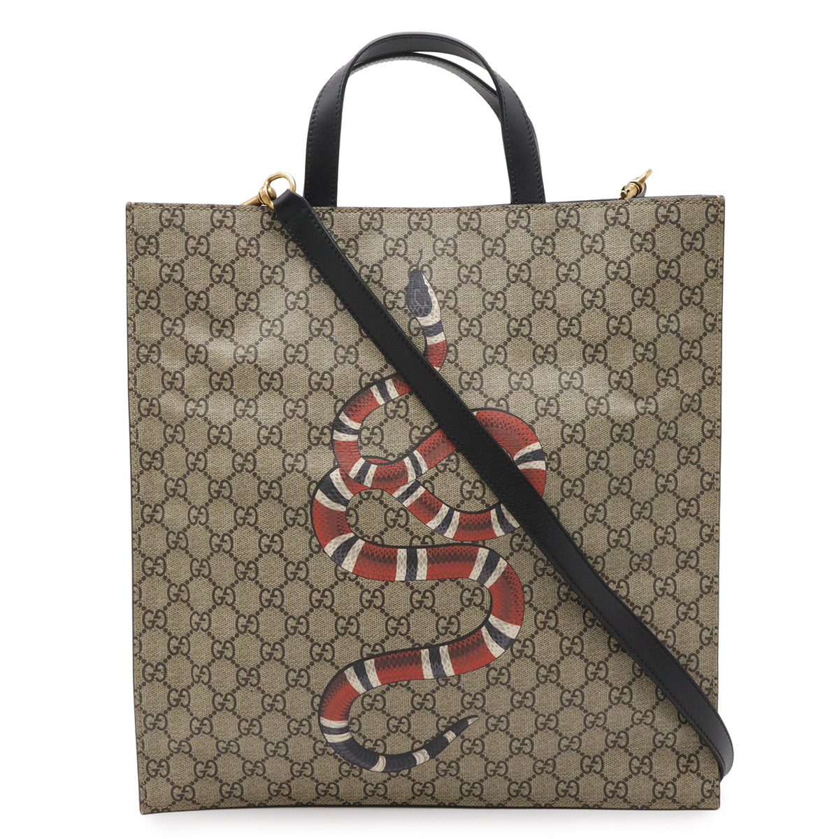 GUCCI グッチ GGスプリーム スネーク 蛇 トートバッグ 2WAY ショルダーバッグ PVC レザー カーキベージュ ブラック 黒 450950 【中古】｜Blumin 店