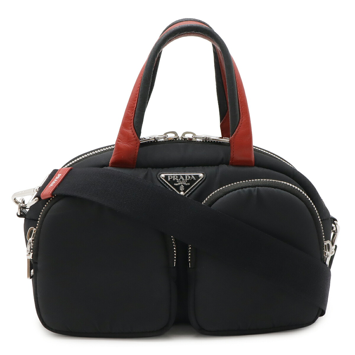PRADA プラダ 三角形ロゴタイプ ハンドバック ミニ豆の町 2WAY ショルダーバッグ ナイロン NERO 黒いこと 赤いこと 国内ブチック買いもとめる品 1BB062 【中古】