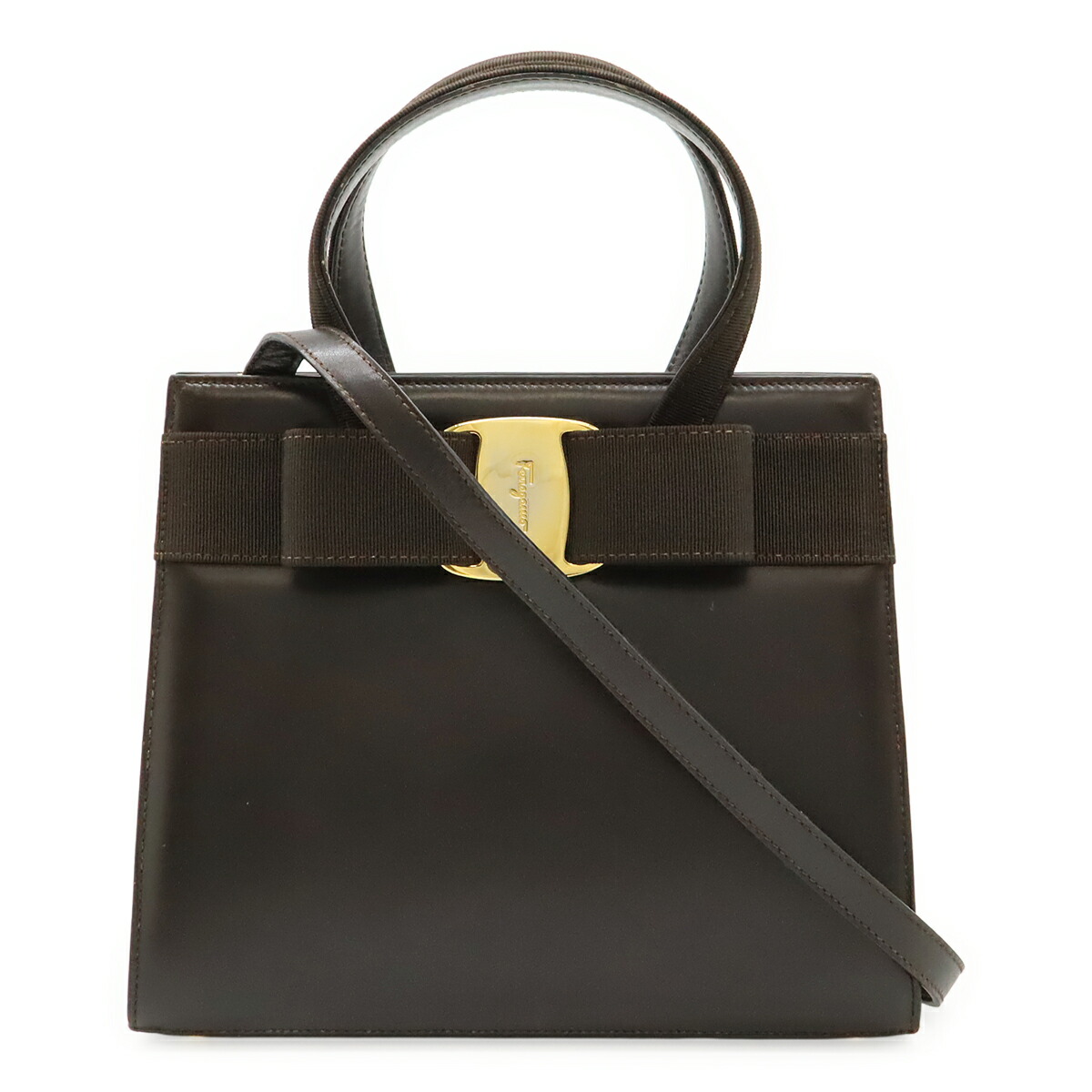 Salvatore Ferragamo サルヴァトーレ フェラガモ ヴァラ ハンドバッグ 2WAY ショルダーバッグ レザー ブラウン 茶 ゴールド金具 【中古】