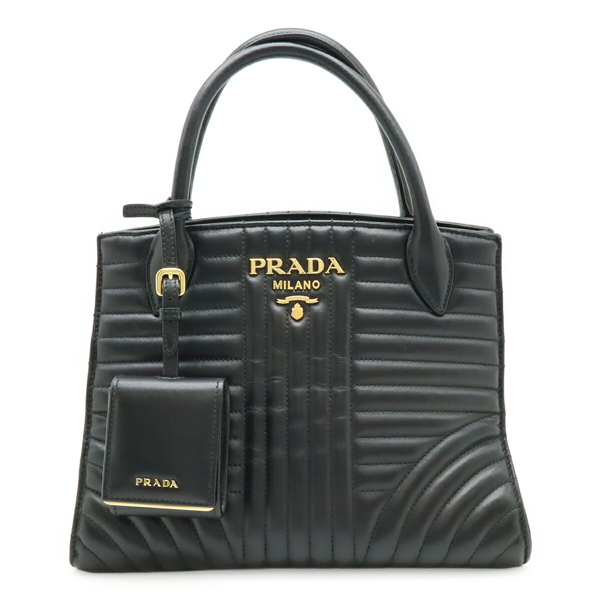 PRADA プラダ ダイアグラム ハンドバッグ レザー NERO 黒 ブラック ゴールド金具 ショルダーストラップ欠品 1BA156 【中古】｜Blumin 店