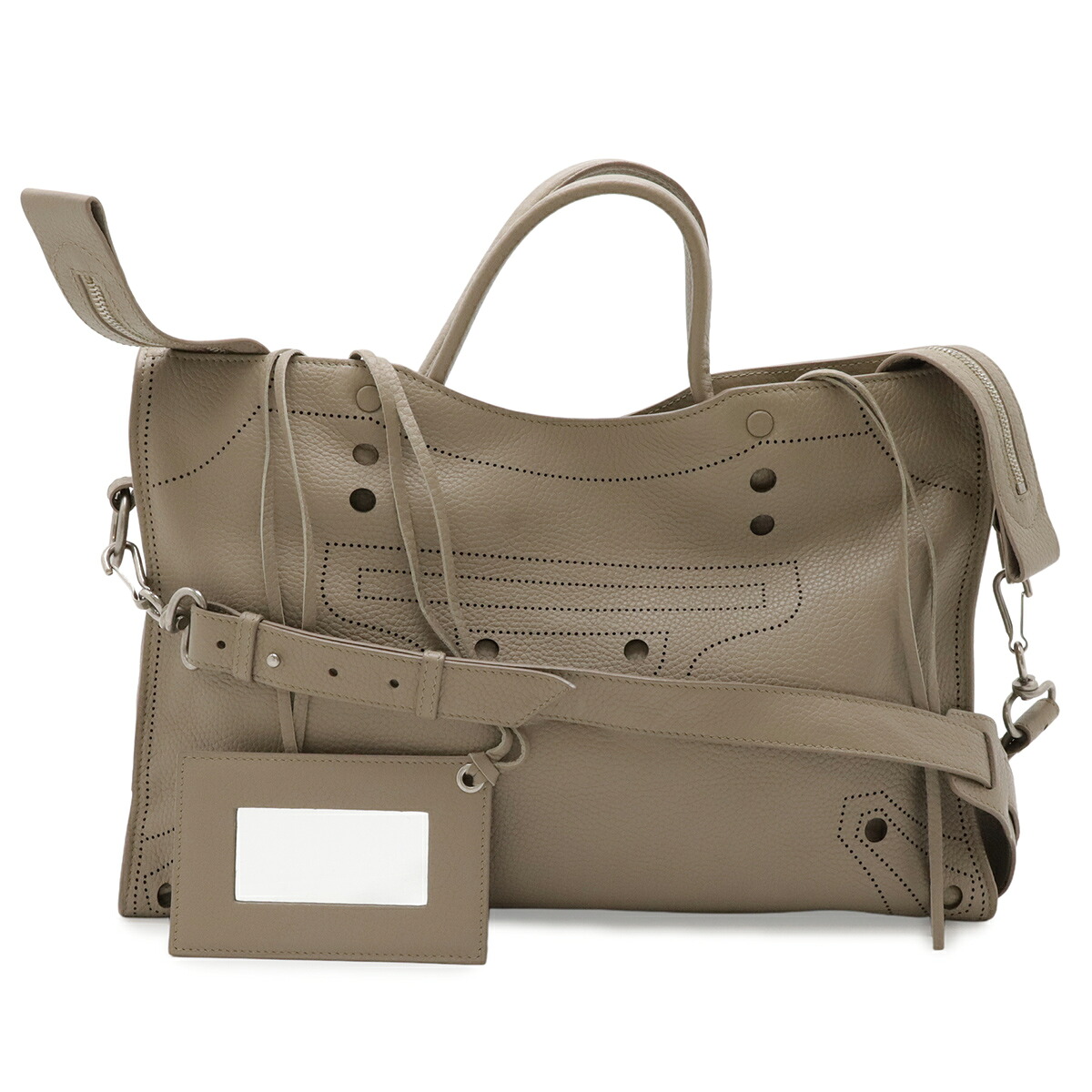 BALENCIAGA バレンシアガ ブラックアウトシティ ハンドバック 2WAY ショルダーバッグ パンチング なめし革 グレージュ 銀鏡付き添い人 443514 【中古】