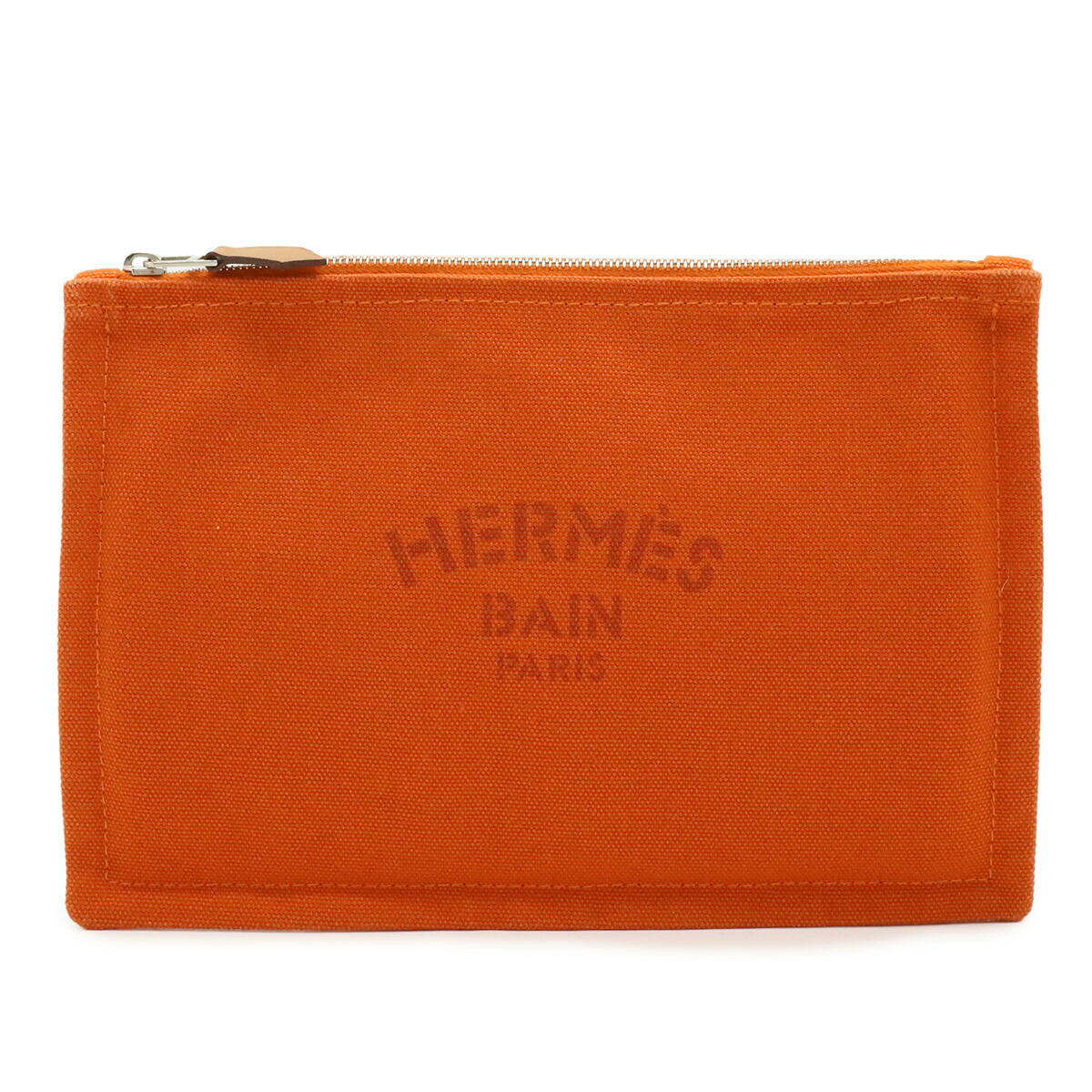 HERMES エルメス ニューヨッティングPM 木目細か車寄せ かざり付ける車寄せ コスメポーチ 小入れもの 帆布 なめし革 オレンジ色 【中古】