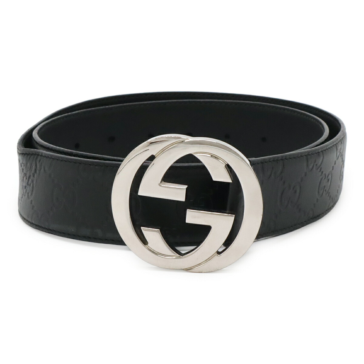 GUCCI グッチ グッチシマ 書き判 GG インターロッキング Gバックル 胴締め なめし革 黒いこと 黒 しろがね色金具 #90 411924 【中古】