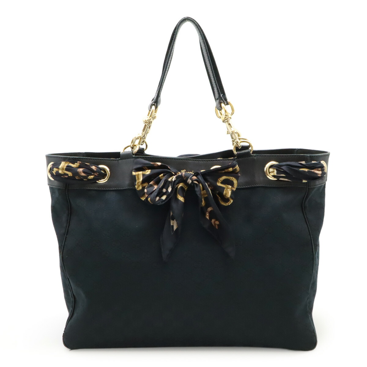 GUCCI グッチ GGキャンバス スカーフ付き トートバッグ ショルダーバッグ ショルダートート 肩掛け ブラック 黒 153033 【中古】