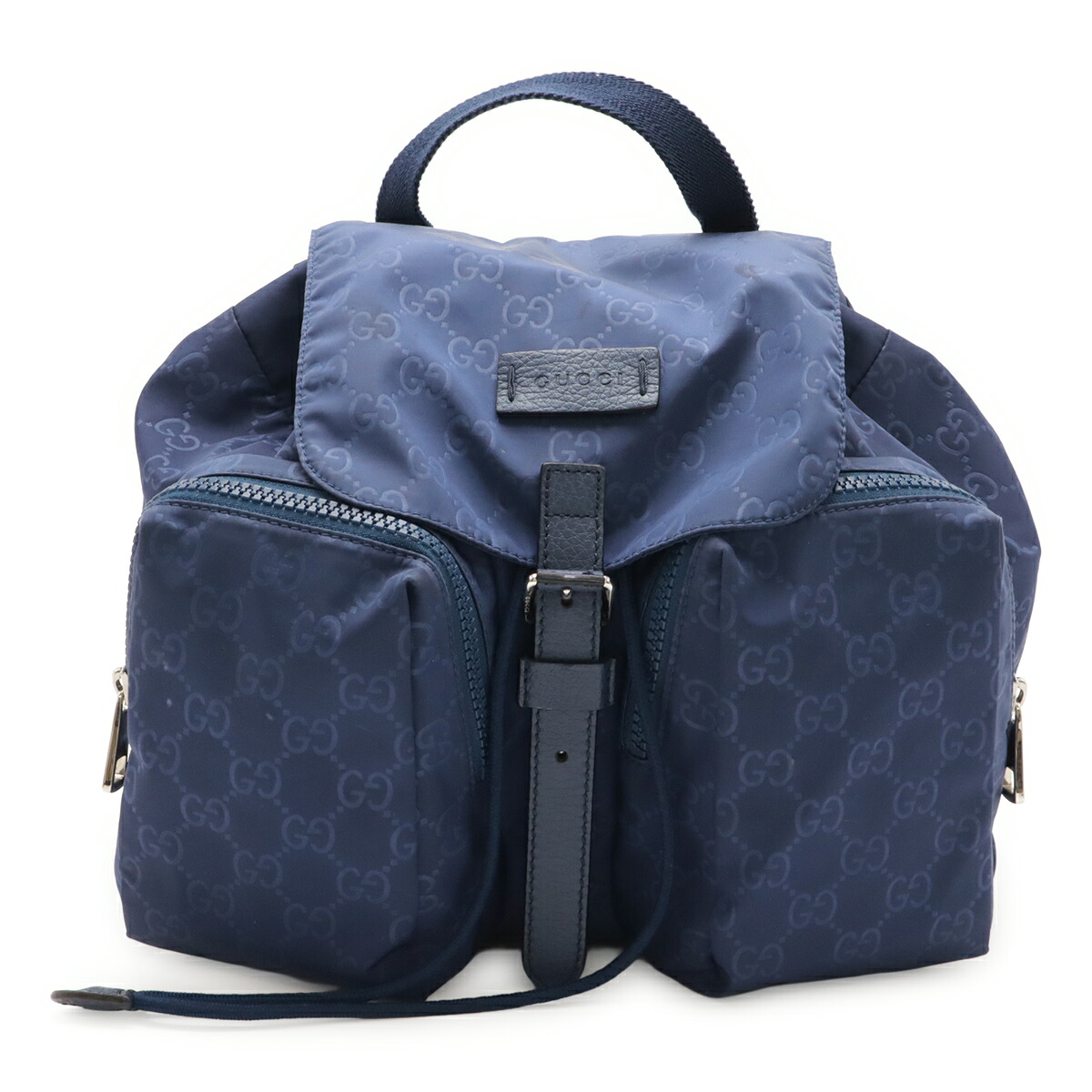 GUCCI グッチ GGナイロン リュックサック バックパック レザー ネイビー 紺 シルバー金具 406361 【中古】