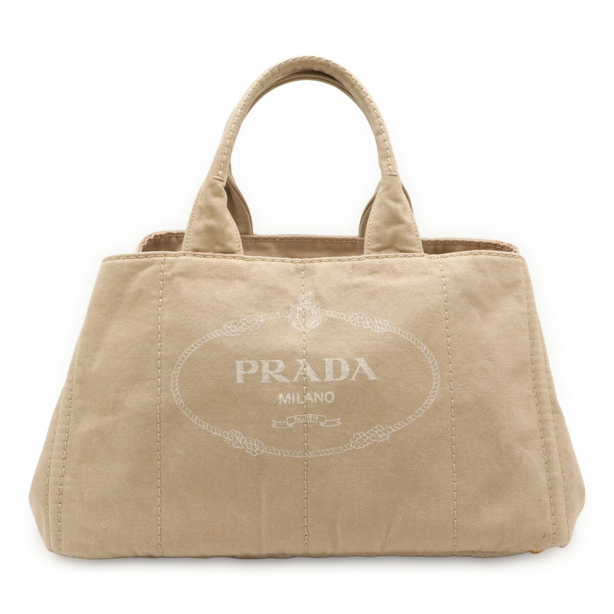 PRADA プラダ CANAPA カナパ トートバッグ ハンドバッグ ラージトート キャンバス ベージュ ゴールド金具 B1872B 【中古】