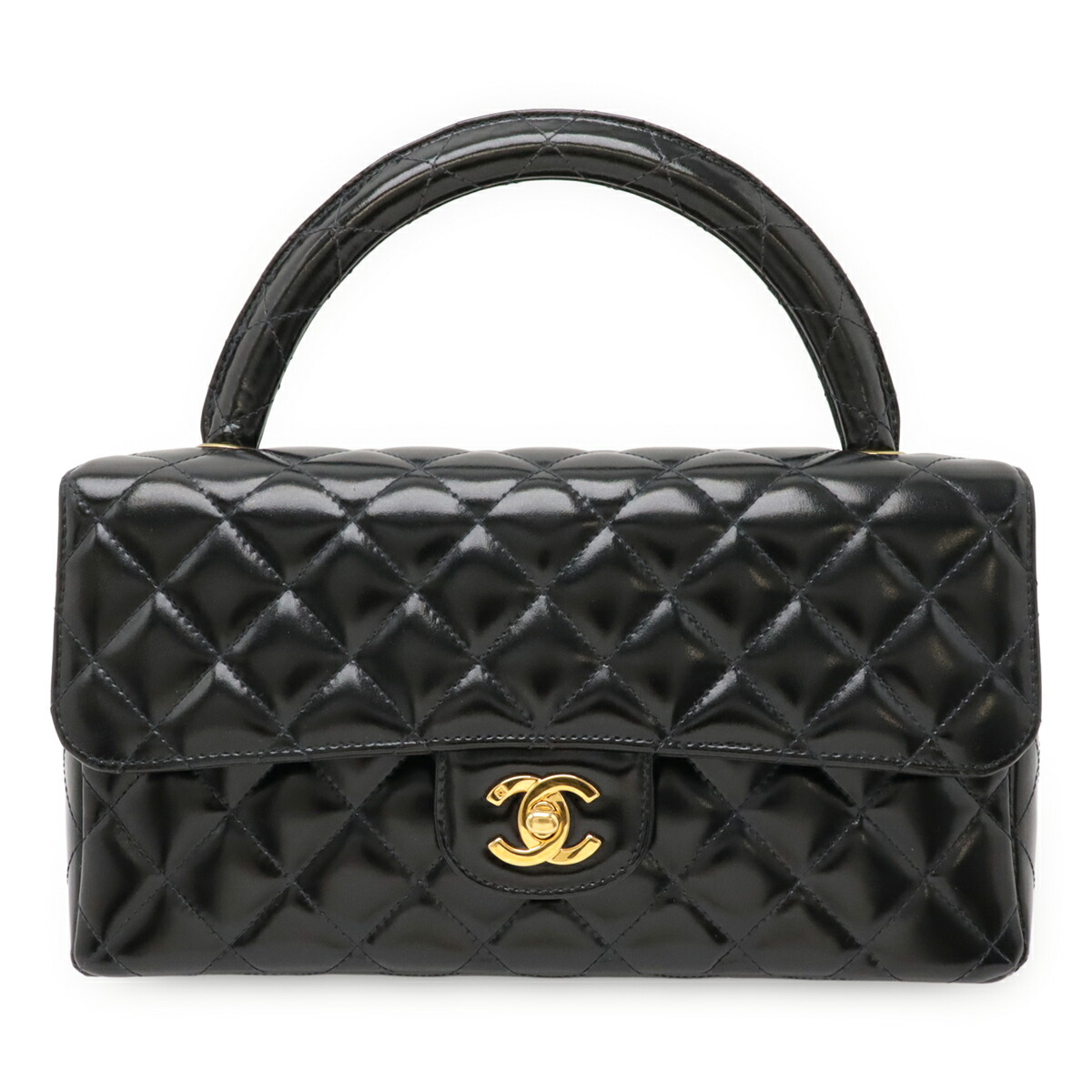 CHANEL シャネル マトラッセ ハンドバッグ 親子バッグ 親のみ エナメル レザー ブラック 黒 ゴールド金具 A04193 【中古】