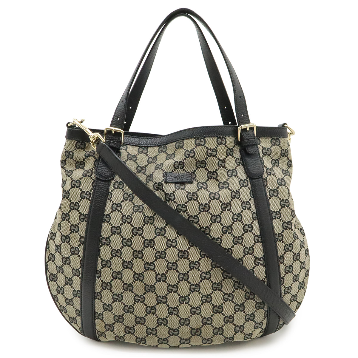 GUCCI グッチ GG帆布 トートバッグ 2WAY ショルダーバッグ 曲がった掛け なめし革 ベージュ 黒いこと 黒 ゴールド金具 逃げ道品 282535 【中古】
