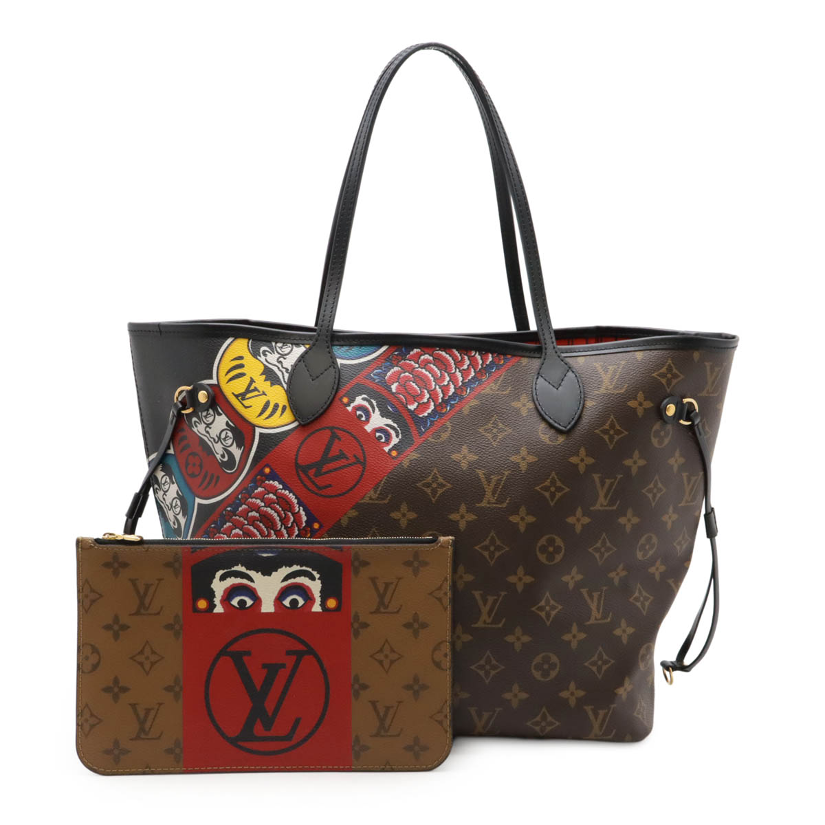 LOUIS VUITTON ルイ ヴィトン モノグラム ネヴァーフルMM トートバッグ ショルダーバッグ 山本寛斎コラボ ダルマ 歌舞伎 日本限定 ポーチ付 M43499 【中古】