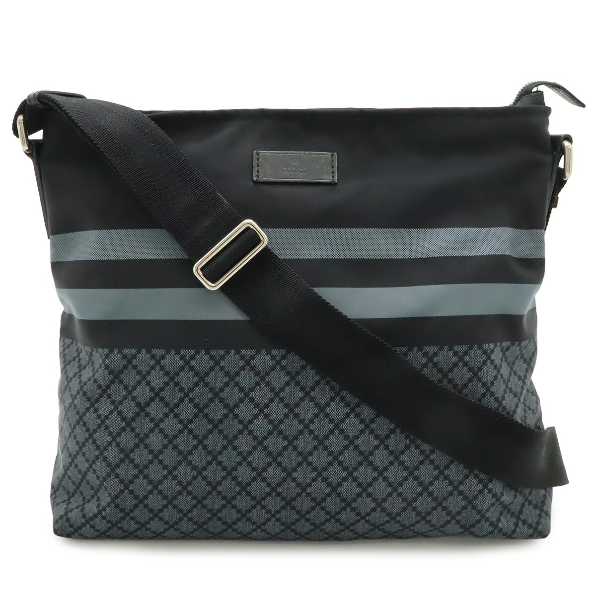 GUCCI グッチ ディアマンテ ショルダーバッグ 斜め掛け ナイロン レザー ブラック 黒 グレー シルバー金具 270410 【中古】｜Blumin 店