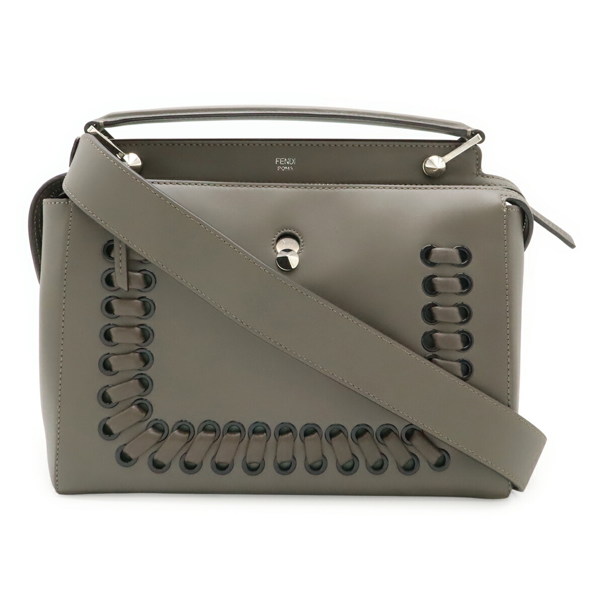 FENDI フェンディ 点点コム 編み込み ハンドバック 2WAY ショルダーバッグ 空蝉肩部 なめし革 薄墨色 しろがね色金具 車寄せ付き添い人 8BN293 【中古】