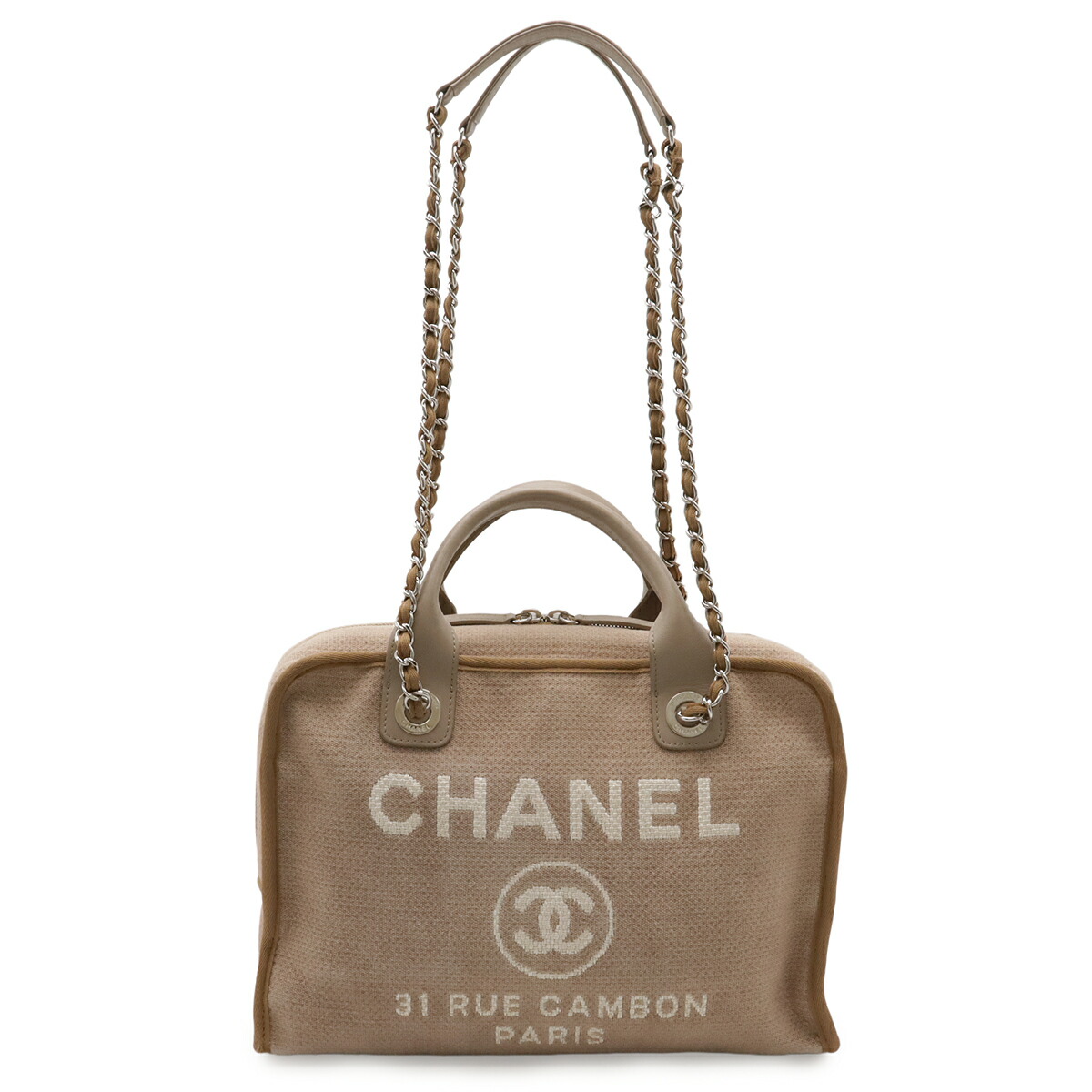 CHANEL シャネル ドーヴィル 刺し通す御徒面子 ハンドバック 2WAY チェーン店ショルダーバッグ 帆布 赤銅色ベージュ しろがね色金具 A92749 【中古】 バッグ-レディースバッグ
