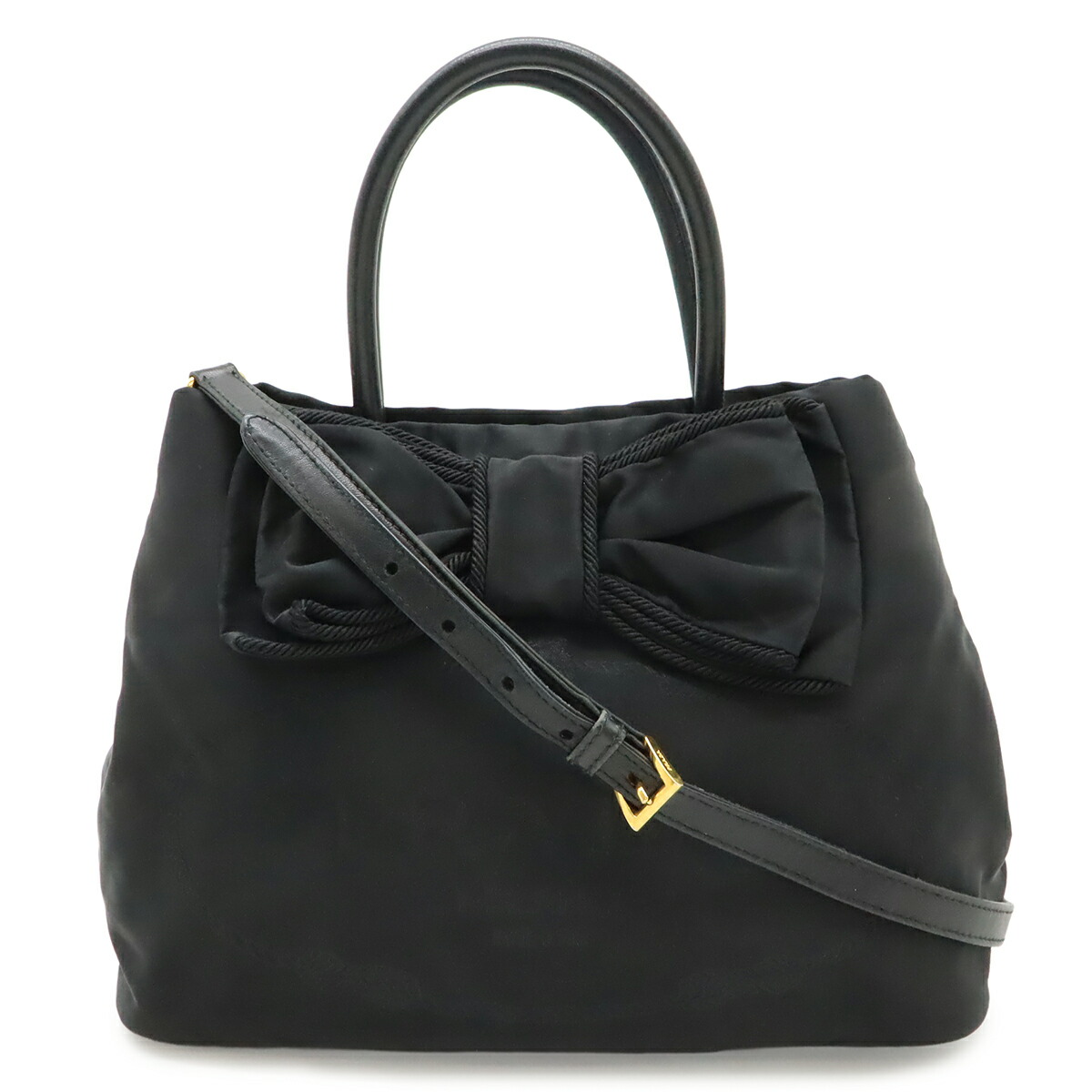PRADA プラダ ロゴジャガード シュロの葉 ハンドバック 2WAY ショルダーバッグ ナイロン NERO 黒 黒いこと ゴールド金具 国内ブチック買いもとめる品 1BG068 【中古】