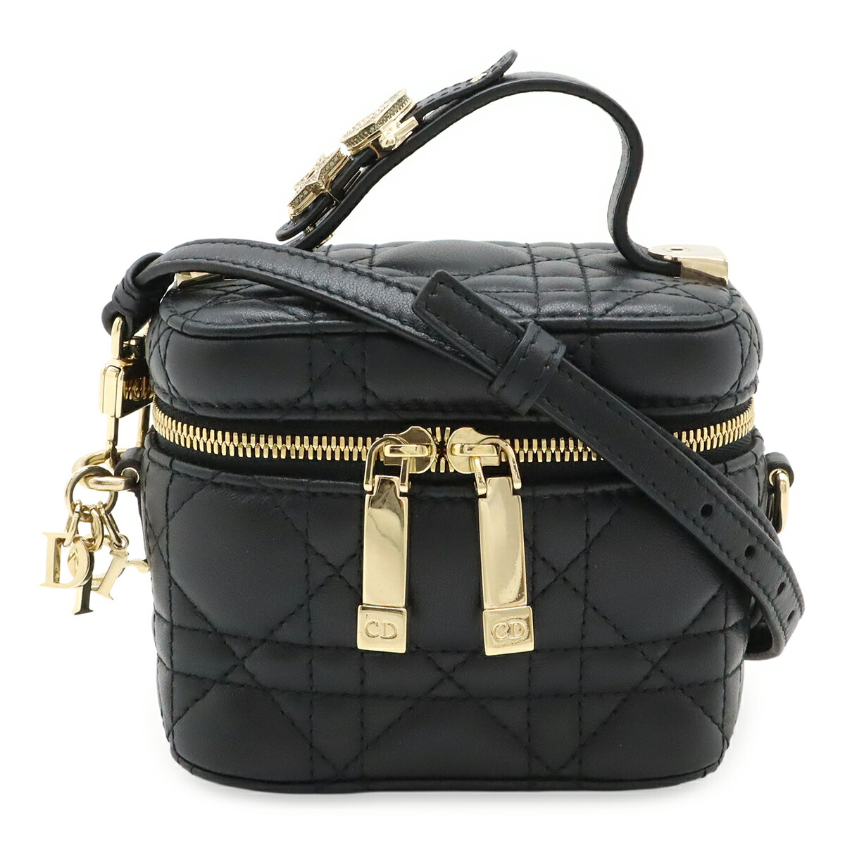Christian Dior クリスチャン クリスチャンディオール レディディオール マイクロ ヴァニティ ミニ御徒面子 2WAY ショルダーバッグ なめし革 黒いこと 引きつける付き添い人 【中古】