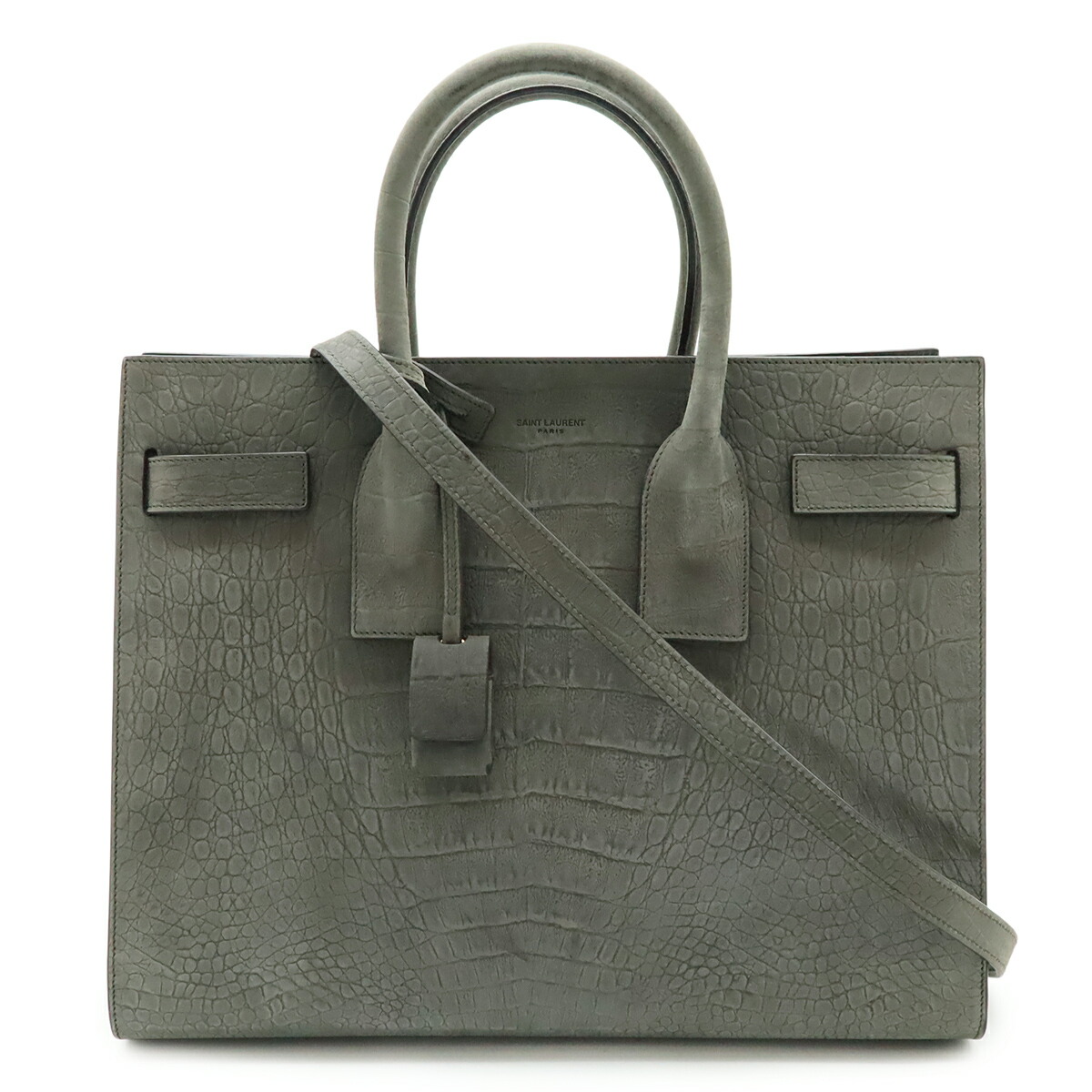 SAINT LAURENT PARIS サン ローラン 光の都市 YSL サックドジュール スモール ハンドバック 2WAY肩部 クロコ型押し ヌバック 薄墨色 378299 【中古】