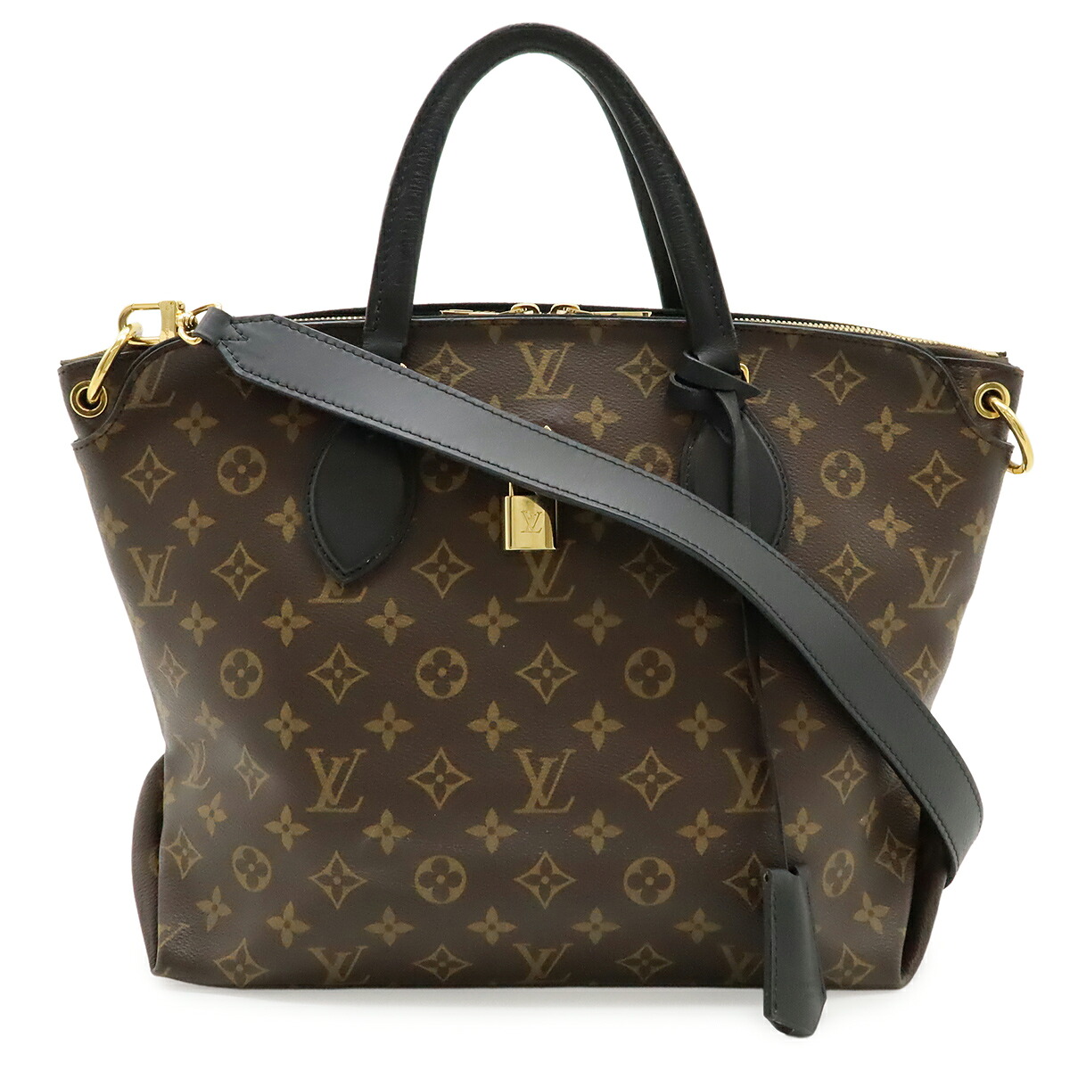 LOUIS VUITTON ルイ ヴィトン モノグラム フラワー ジップド トートMM トートバッグ 2WAY ショルダーバッグ ノワール 黒 ブラック M44347 【中古】