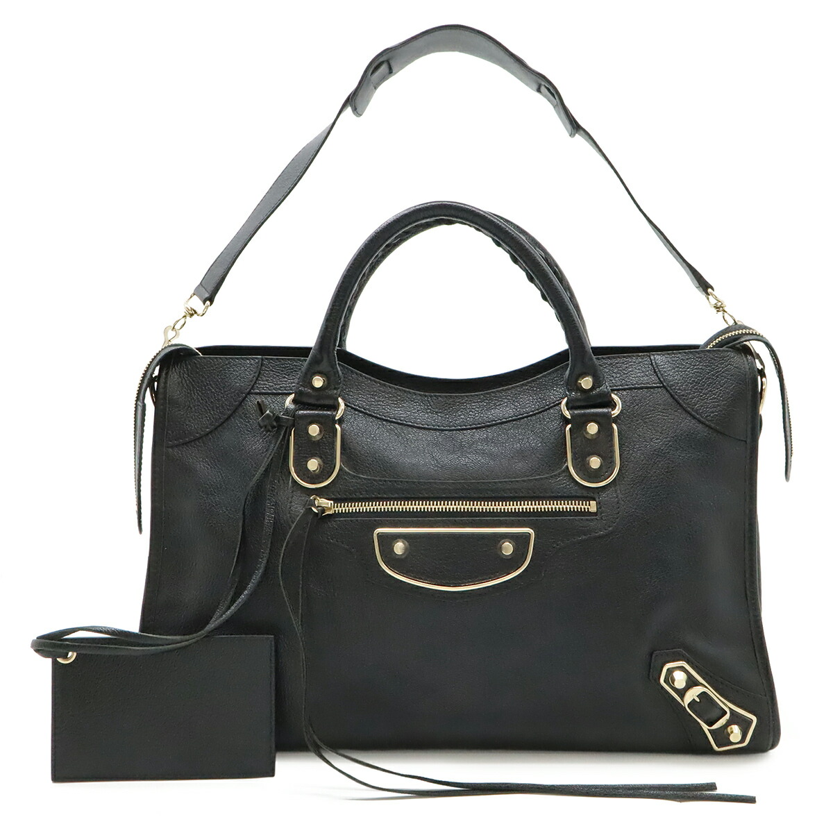 BALENCIAGA バレンシアガ ザ シティ エディターズバッグ ハンドバッグ 2WAY ショルダーバッグ 肩掛け レザー ブラック 黒 ゴールド金具 115748 【中古】