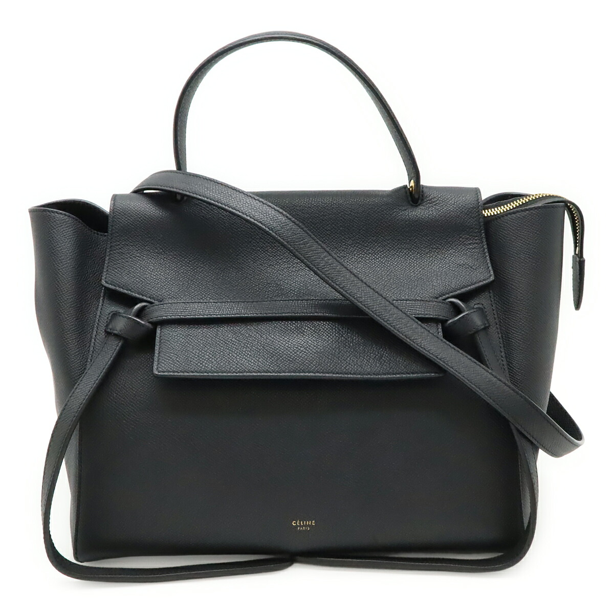 CELINE セリーヌ 胴締め御徒面子 ミニ ハンドバック トートバッグ 2WAY ショルダーバッグ グレインドカーフスキン 黒いこと 黒 ゴールド金具 189103 【中古】
