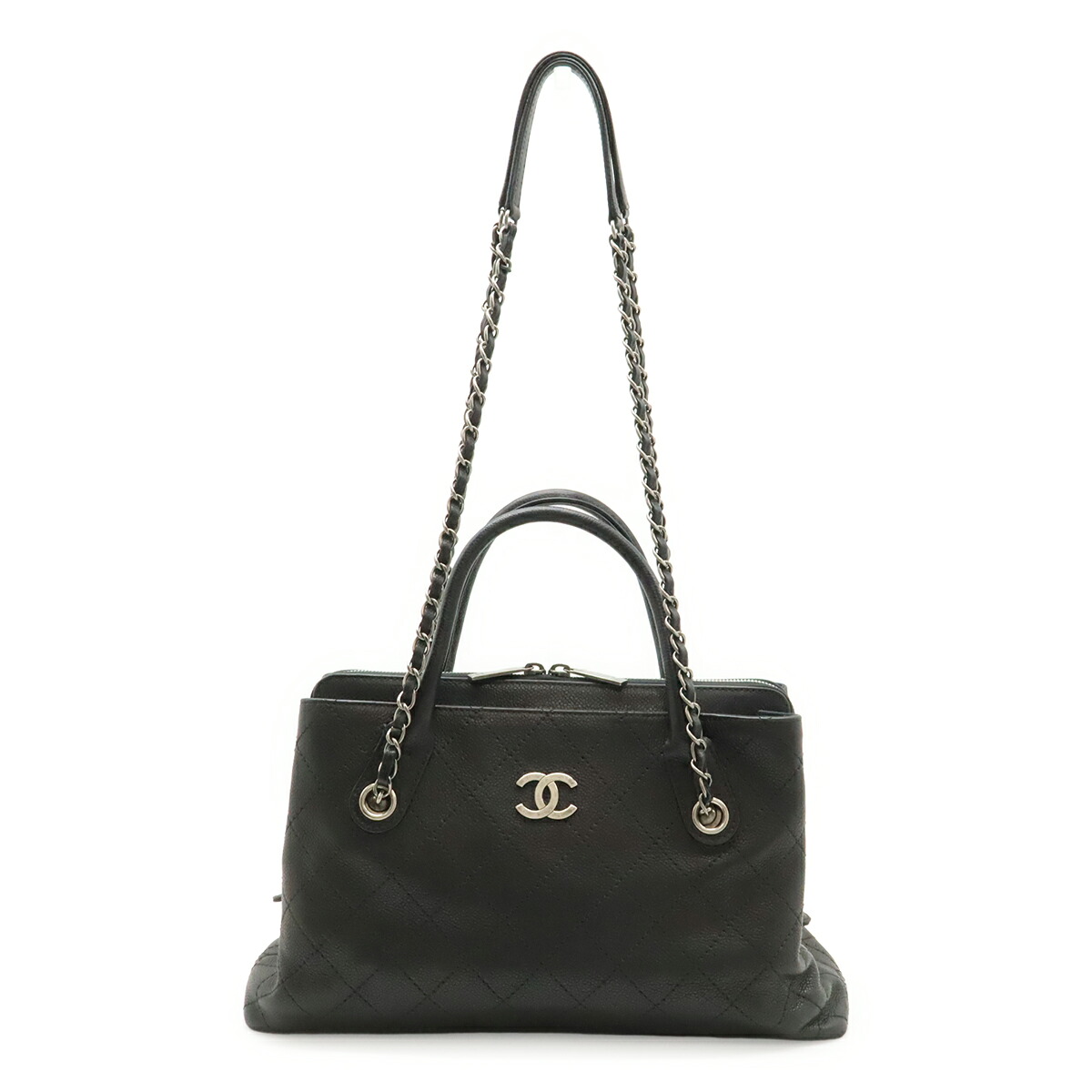 CHANEL シャネル マトラッセ ハンドバック 2WAY チェーン店肩肉 ショルダーバッグ キャビアひと肌 なめし革 黒いこと 黒 しろがね色金具 【中古】