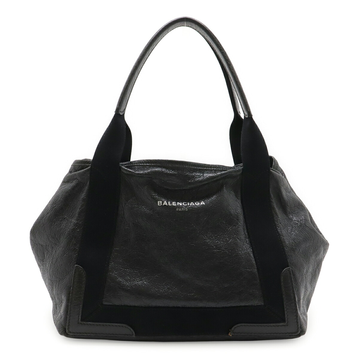 BALENCIAGA バレンシアガ ネイビーカバス S ロゴ ハンドバッグ トートバッグ レザー ブラック 黒 339933 【中古】