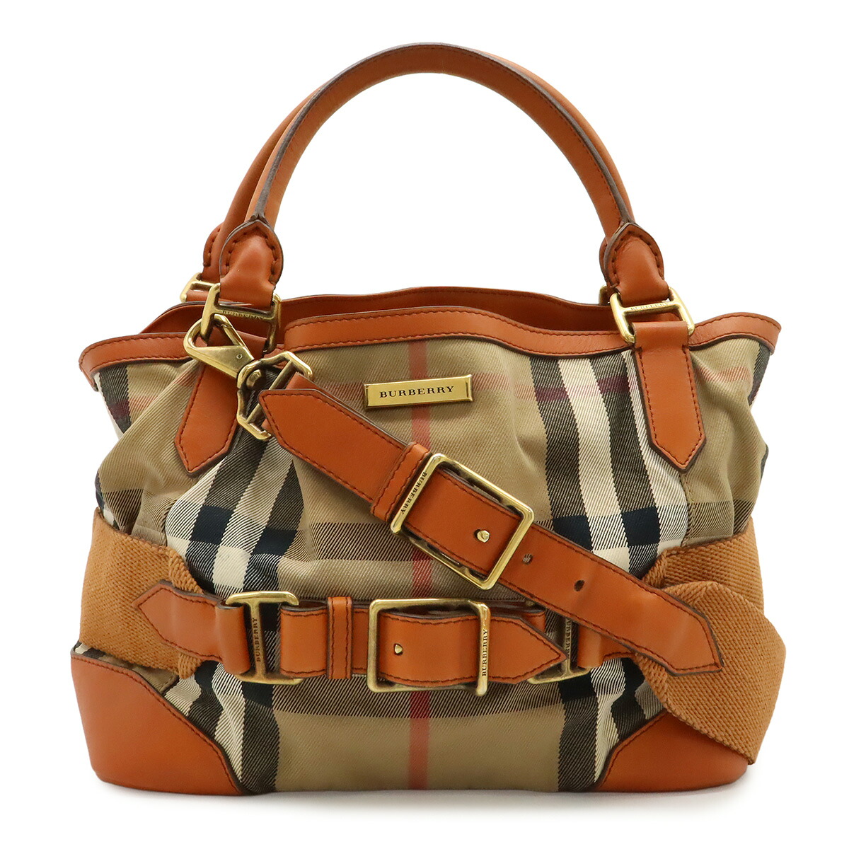 BURBERRY バーバリー ノバチェック チェック柄 ハンドバッグ 2WAY ショルダーバッグ 斜め掛け PVC レザー ベージュ オレンジ 【中古】 29,452円