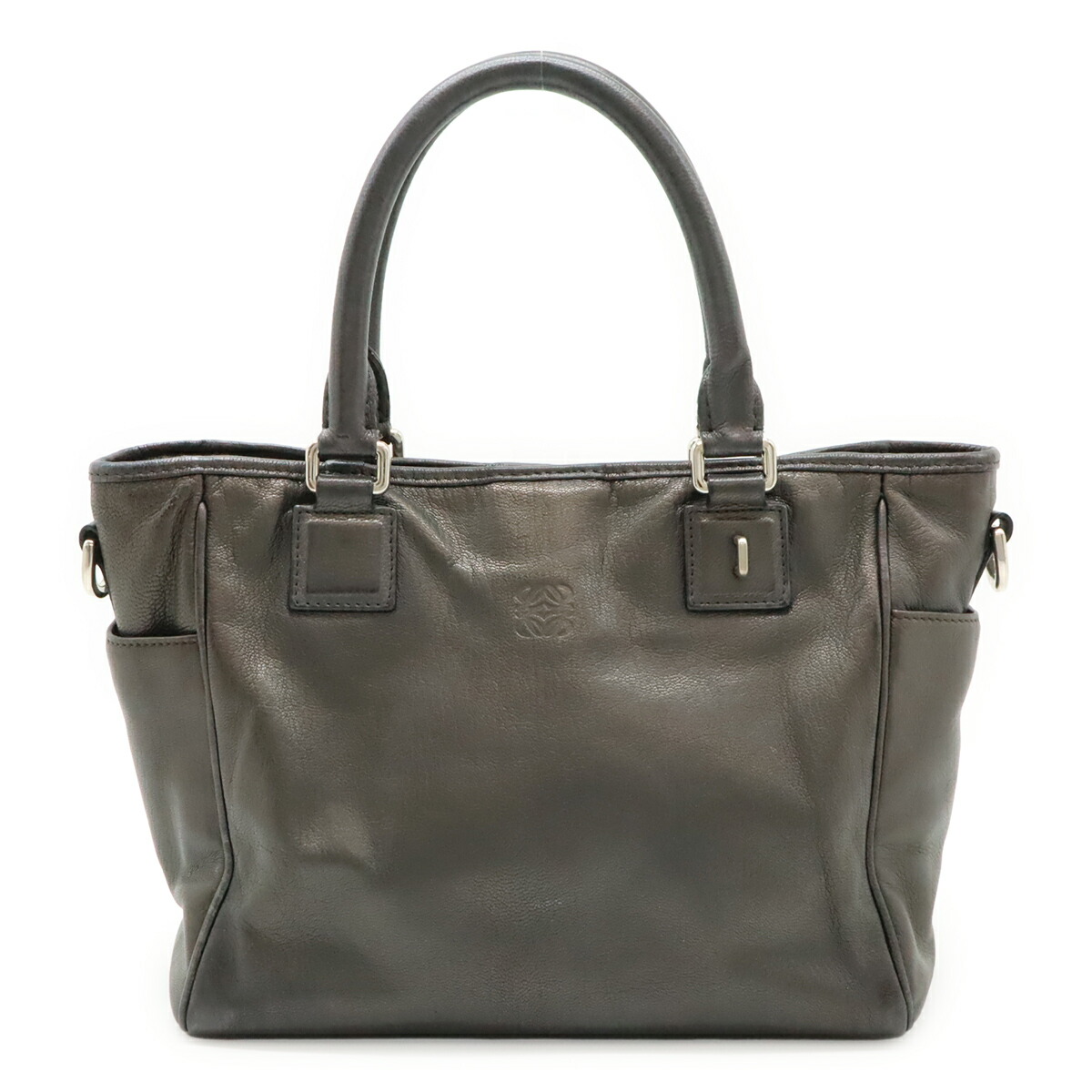 LOEWE ロエベ アナ瓦 ハンドバック トートバッグ ナッパレザー 薄墨色系 しろがね色金具 ストラップ欠品 【中古】