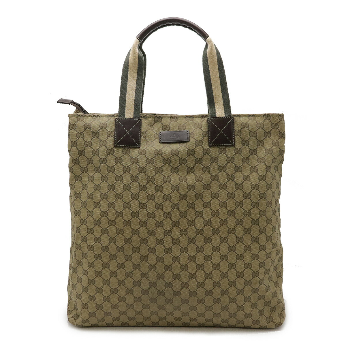 GUCCI グッチ GGキャンバス シェリーライン トートバッグ ラージトート レザー ライトカーキグリーン ダークブラウン ベージュ 131233 【中古】