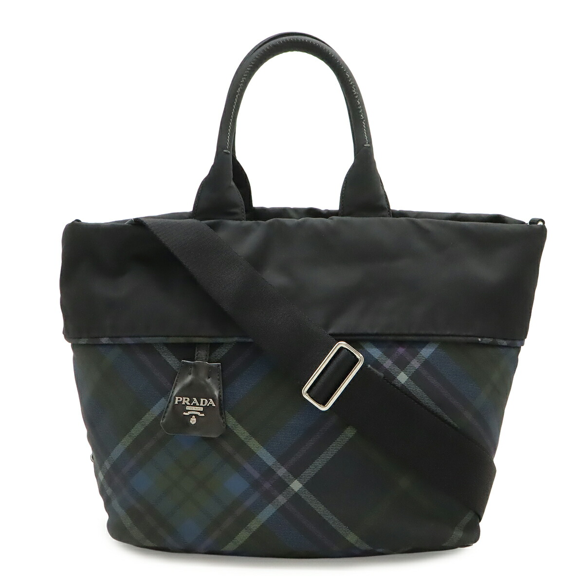 PRADA プラダ トートバッグ 2WAY ショルダーバッグ リヴァーシブル 読み合わせる ナイロン 黒いこと 黒 青色系マルチ色合い BR4521 【中古】