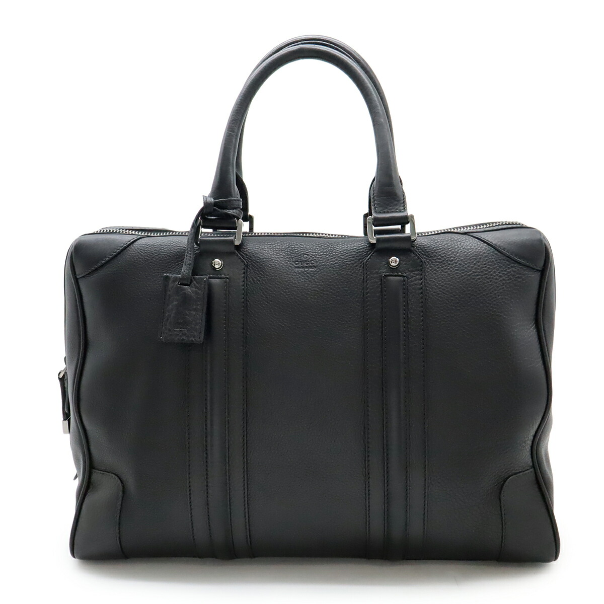 GUCCI グッチ ボストンバッグ 旅する鞄 旅行御徒面子 ハンドバック なめし革 黒いこと 黒 しろがね色金具 145845 【中古】