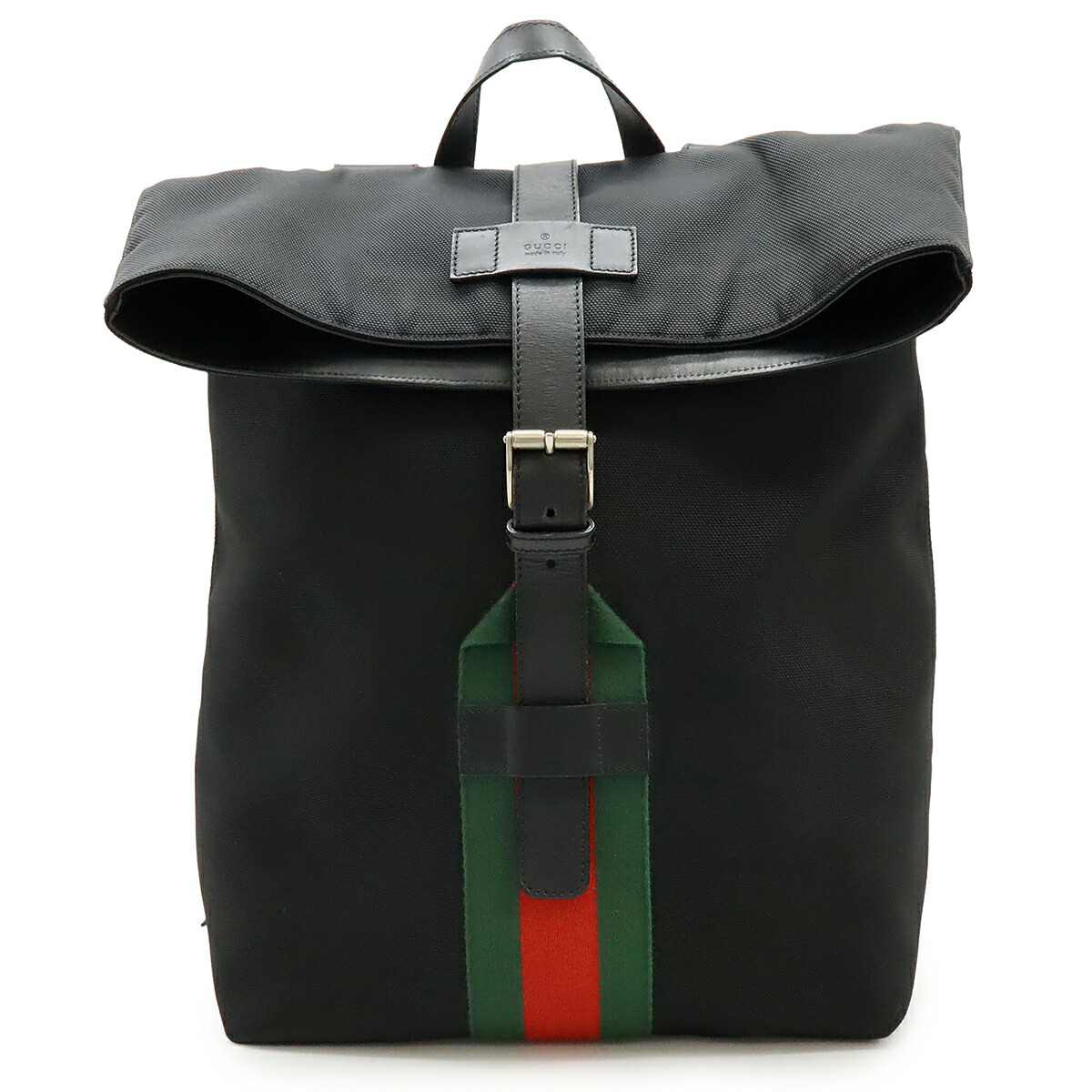 GUCCI グッチ ダンス楽隊 テクノ帆布 ウェブライン シェリー酒 うしろ側容器に並べる 背嚢 なめし革 黒いこと 黒 緑であること 赤いこと 337075 【中古】 バッグ・小物・ブランド雑貨-メンズバッグ