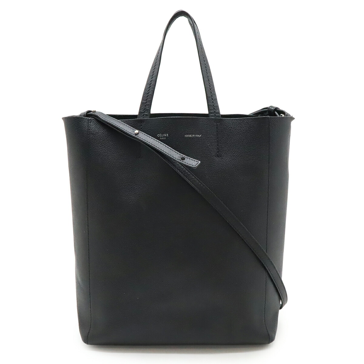 CELINE セリーヌ バーティカル 河馬 スモール トートバッグ 2WAY ショルダーバッグ 曲がった掛け なめし革 黒いこと 黒 189813 【中古】