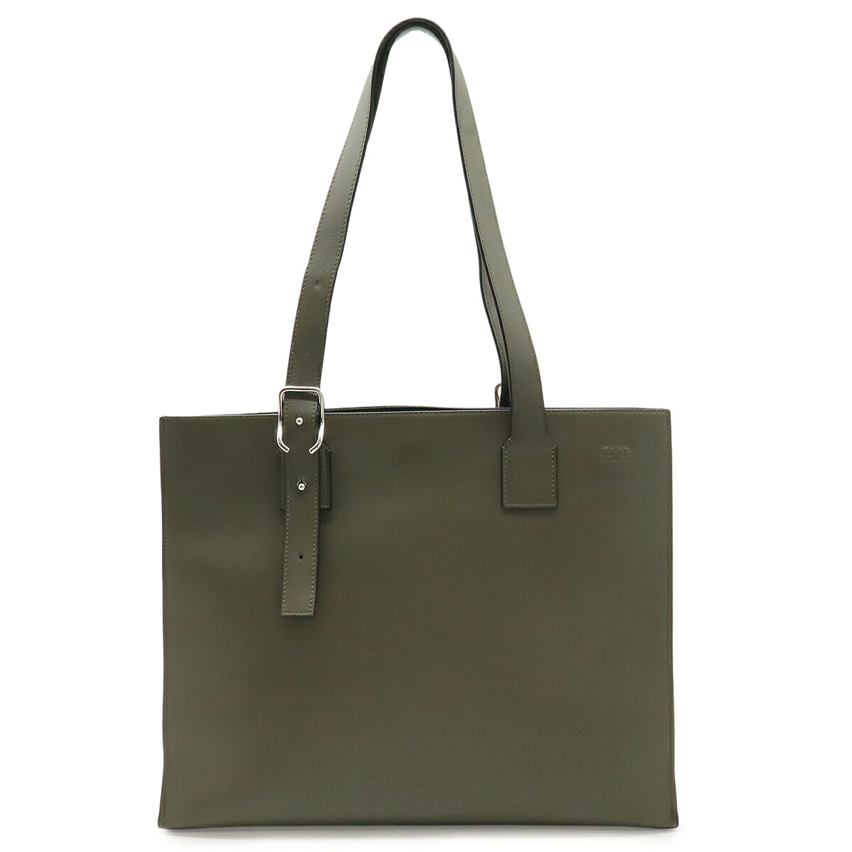 LOEWE ロエベ アナグラム バックルホリゾンタル トート トートバッグ ショルダーバッグ セミショルダー レザー カーキ シルバー金具 B692K96X06 【中古】