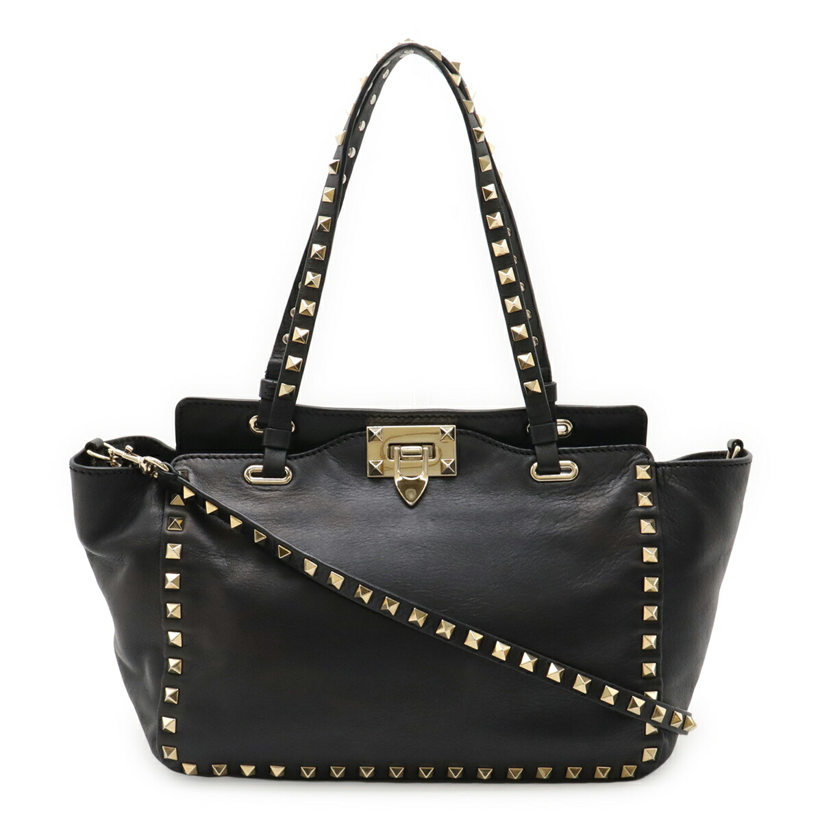 VALENTINO GARAVANI ヴァレンティノ ガラヴァーニ ヴァレンチノ バレンティノ ロックスタッズ ハンドバッグ 2WAYショルダー ブラック 黒 【中古】
