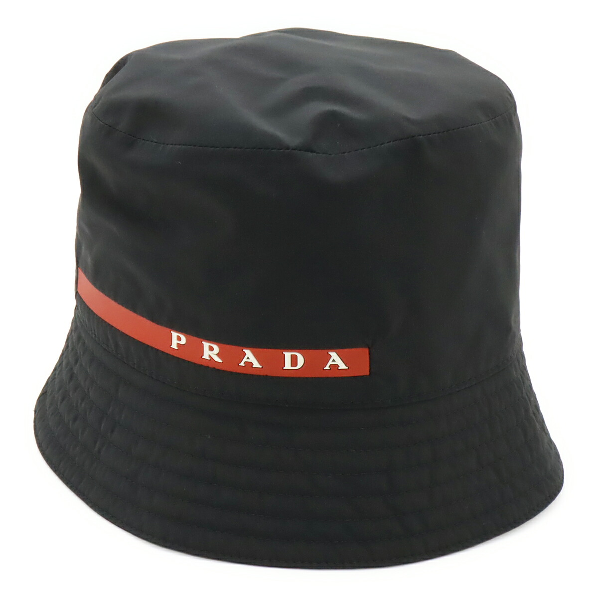 PRADA プラダ プラダスポーツ バケットハット 帽子 ラバーロゴ ポリエステル100% ブラック 黒 レッド 赤 #L Lサイズ 2HC137 【中古】|Blumin 店