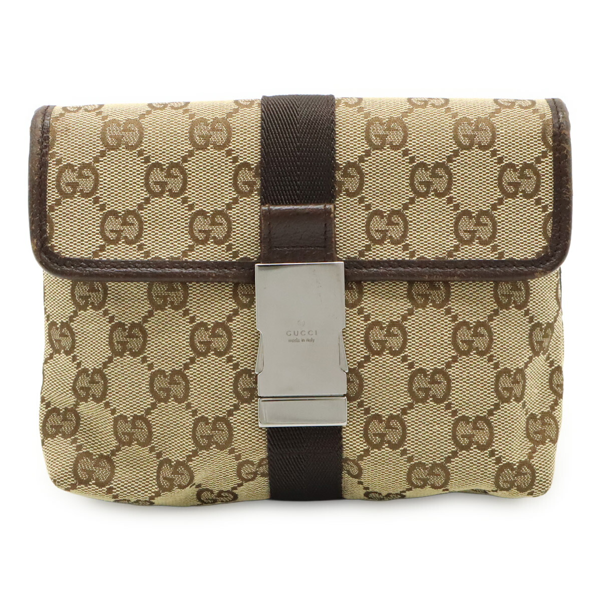 GUCCI グッチ GG帆布 上半身御徒面子 酉の方角合切袋 酉の方角御徒面子 ベージュ なめし革 うす暗い赤銅色 茶 しろがね色金具 131236 【中古】