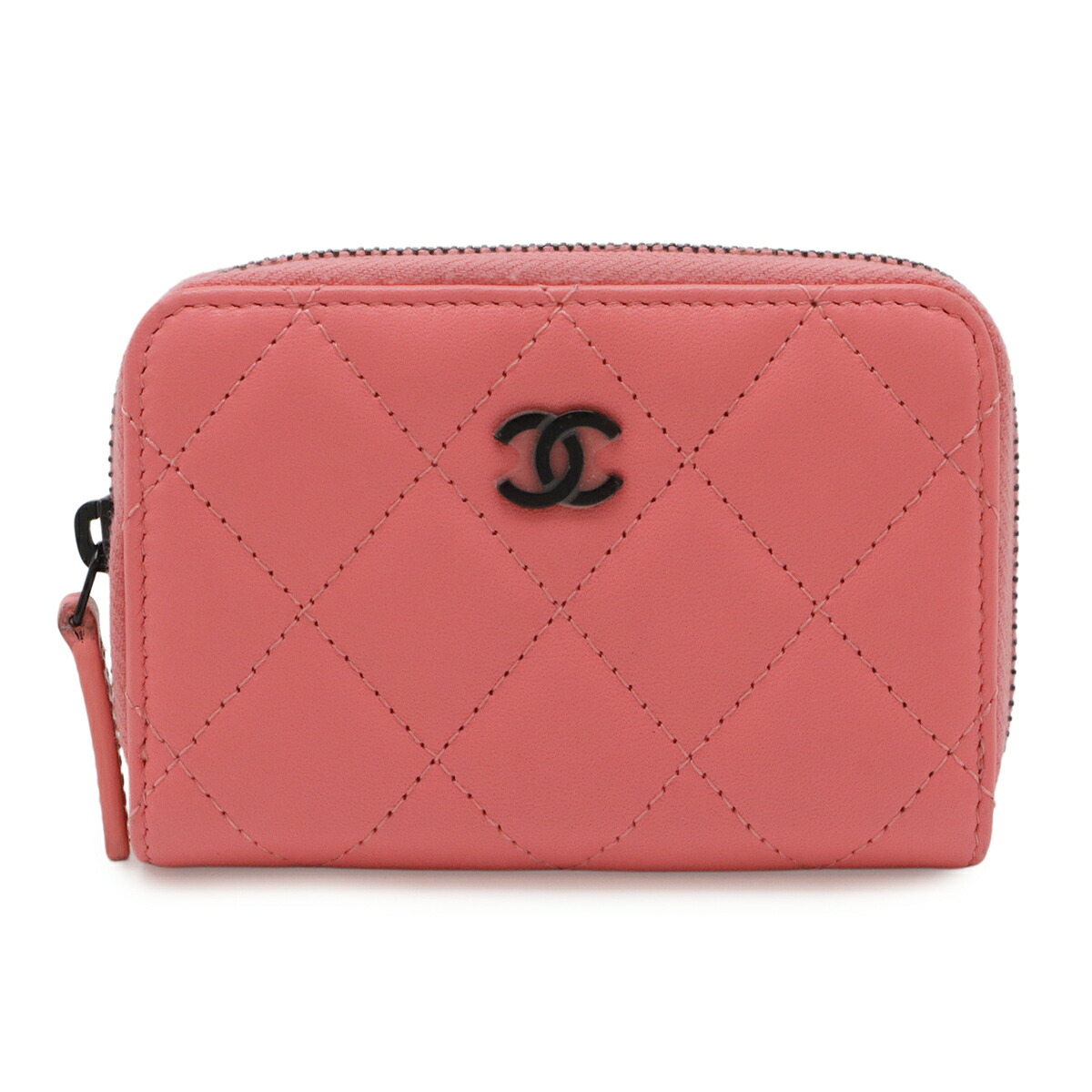 CHANEL シャネル マトラッセ ココマーク 古典派音楽 ジップ 鋳貨金入れ ラウンドファスナーコインケース 釣り銭入れ なめし革 コーラル さくら色 AP0216 【中古】