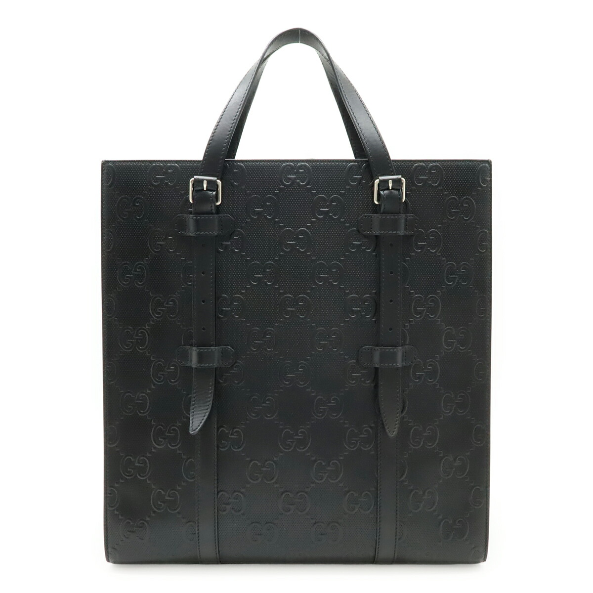 GUCCI グッチ GGエン主任者 トートバッグ 縦長 なめし革 黒いこと 黒 しろがね色金具 700421 【中古】