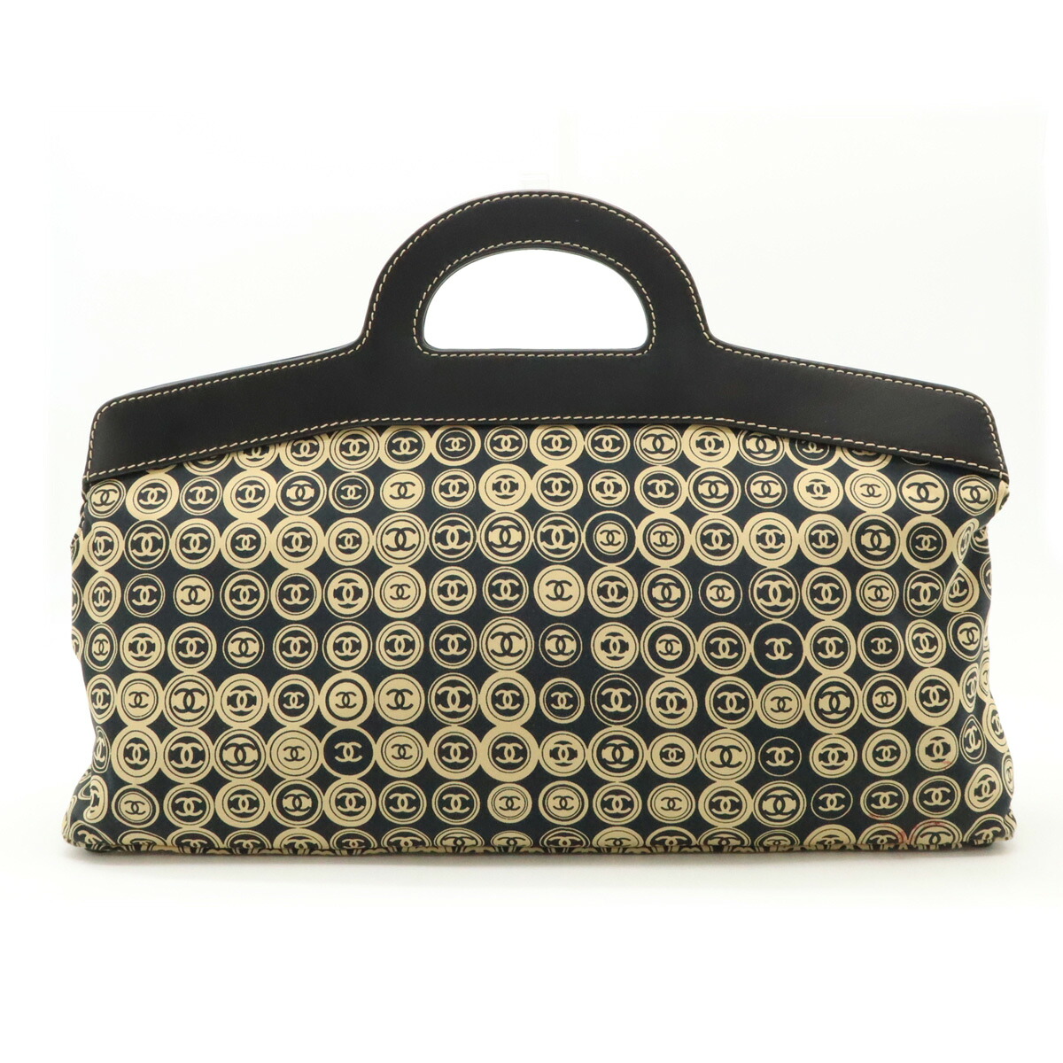 CHANEL シャネル ココマーク 総柄 ハンドバック 綿織物ティーシャツ 米国海軍 ベージュ A21403 【中古】 レディースバッグ-バッグ