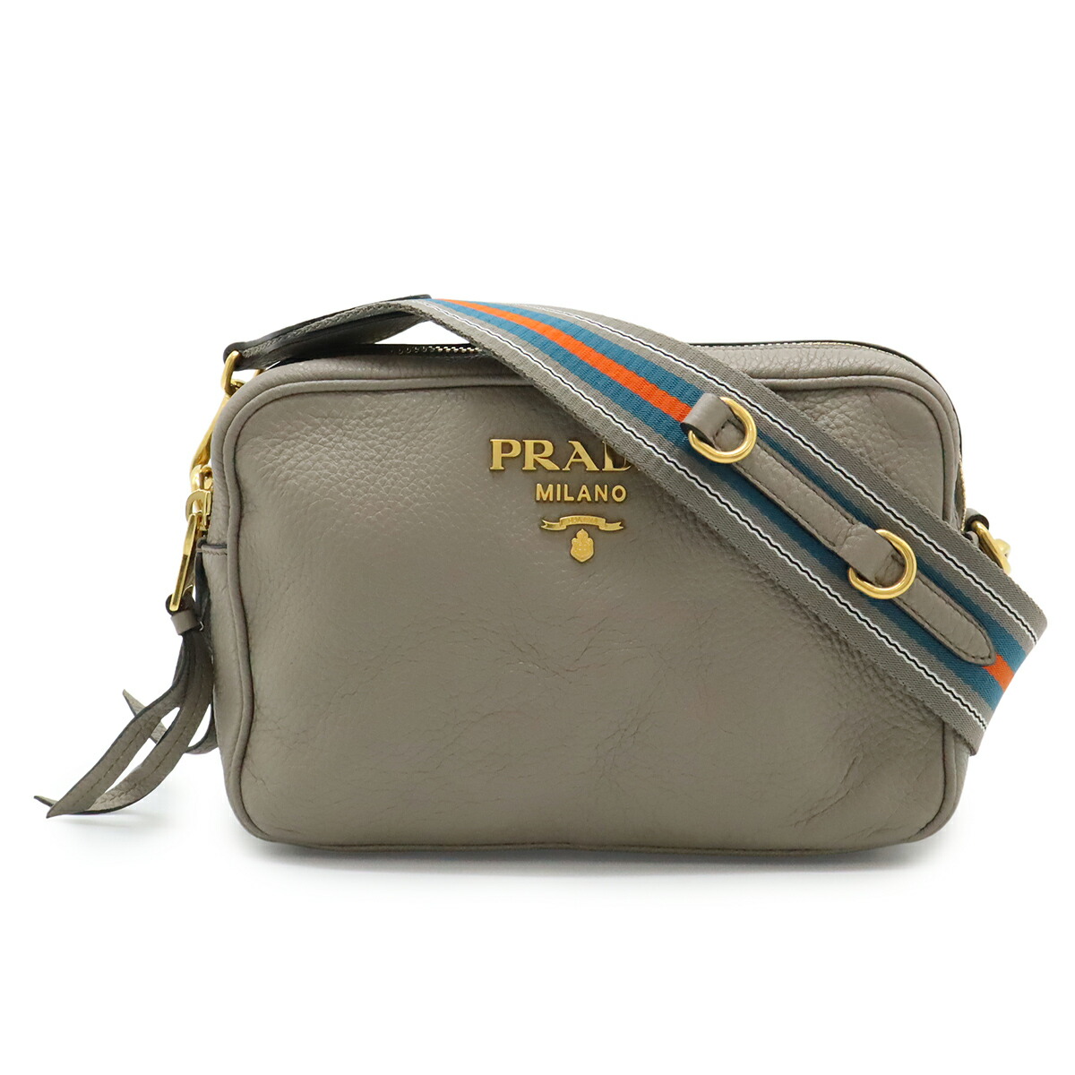 PRADA プラダ ショルダーバッグ 2WAY ポシェット 斜め掛け ストライプショルダー レザー ARGILLA グレージュ ゴールド金具 1BH082 【中古】